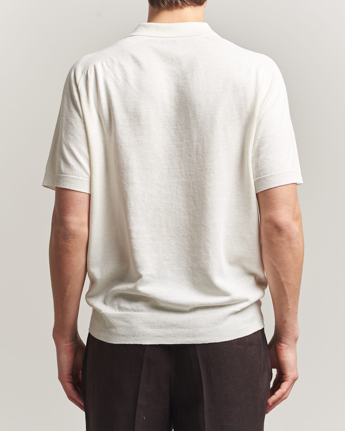Mies | Pikeet | Eton | Cotton Linen Fine Knit Polo White