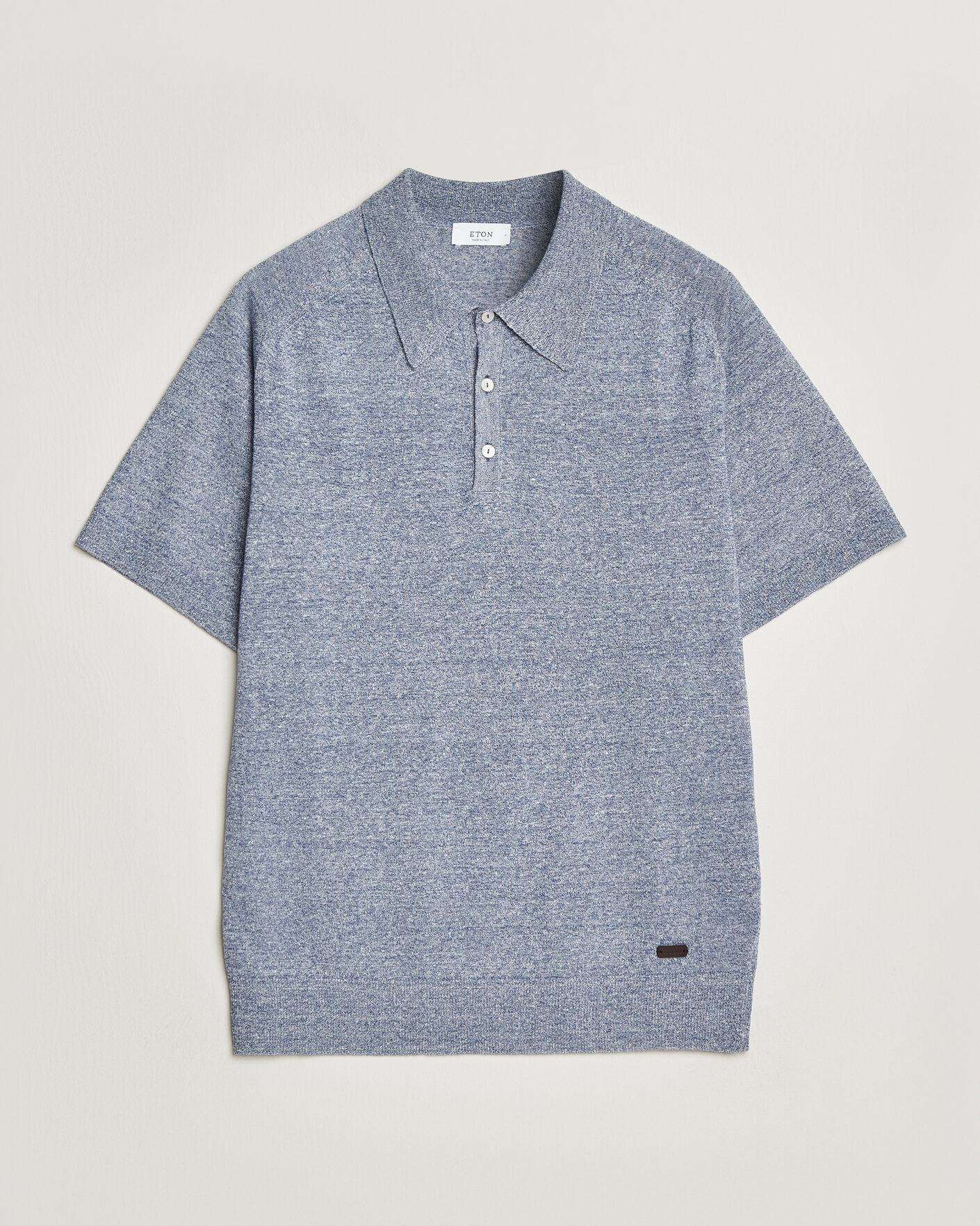 Mies | Pikeet | Eton | Cotton Linen Fine Knit Polo Blue