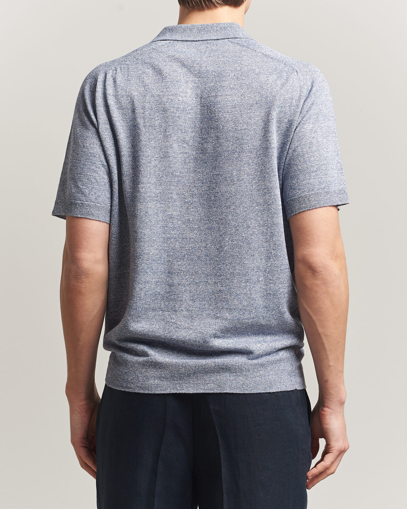 Mies | Pikeet | Eton | Cotton Linen Fine Knit Polo Blue