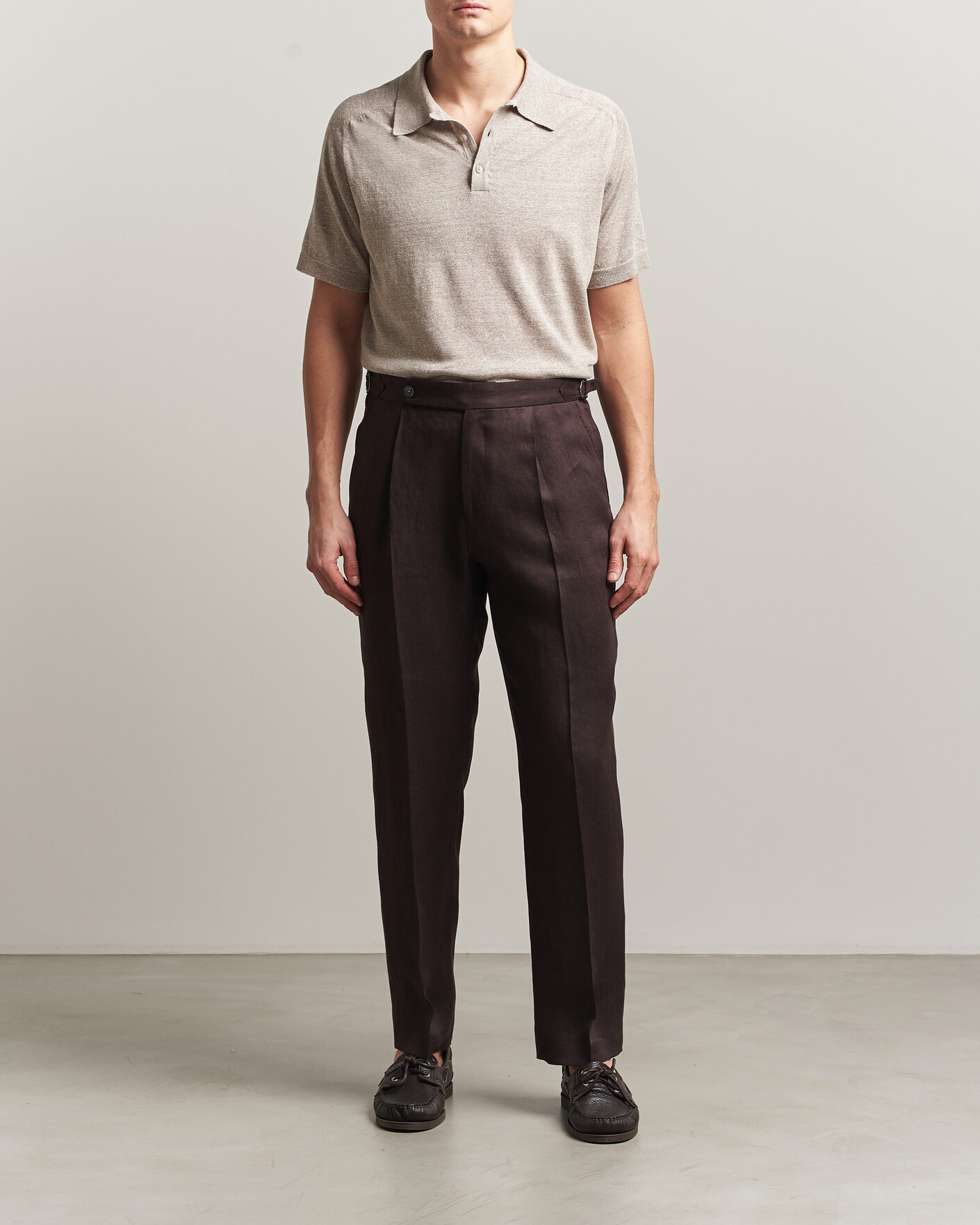Mies | Pikeet | Eton | Cotton Linen Fine Knit Polo Beige