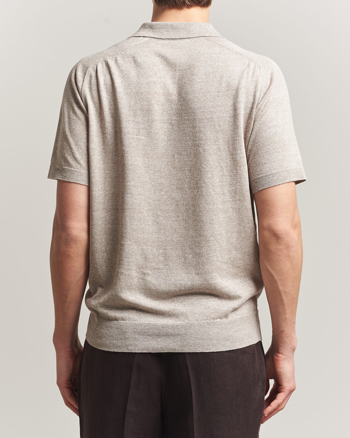 Mies | Pikeet | Eton | Cotton Linen Fine Knit Polo Beige