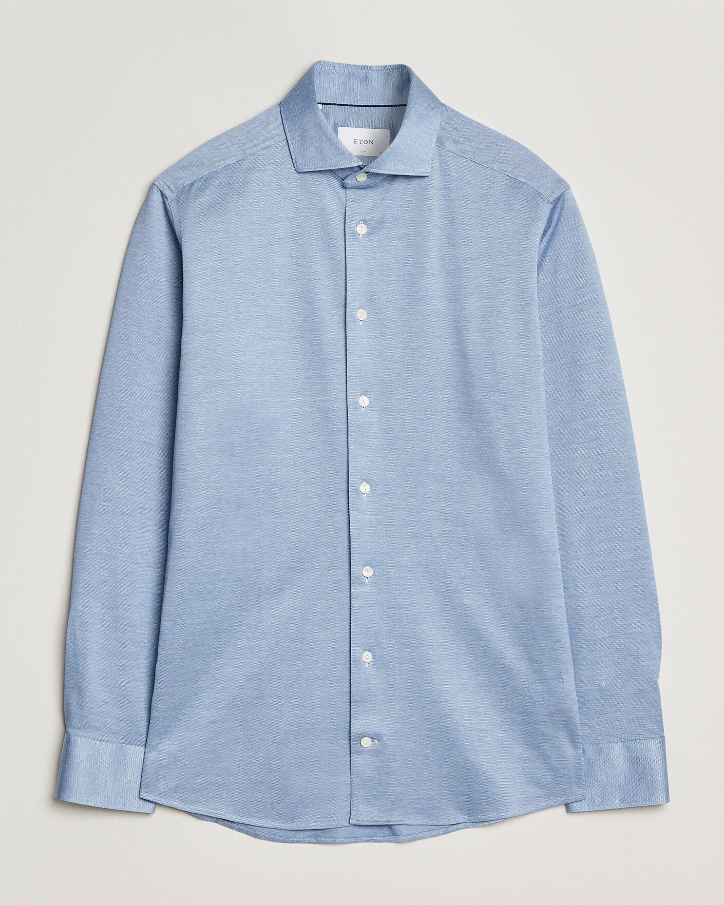 Mies | Kauluspaidat | Eton | Filo di Scozia Knitted Shirt Light Blue