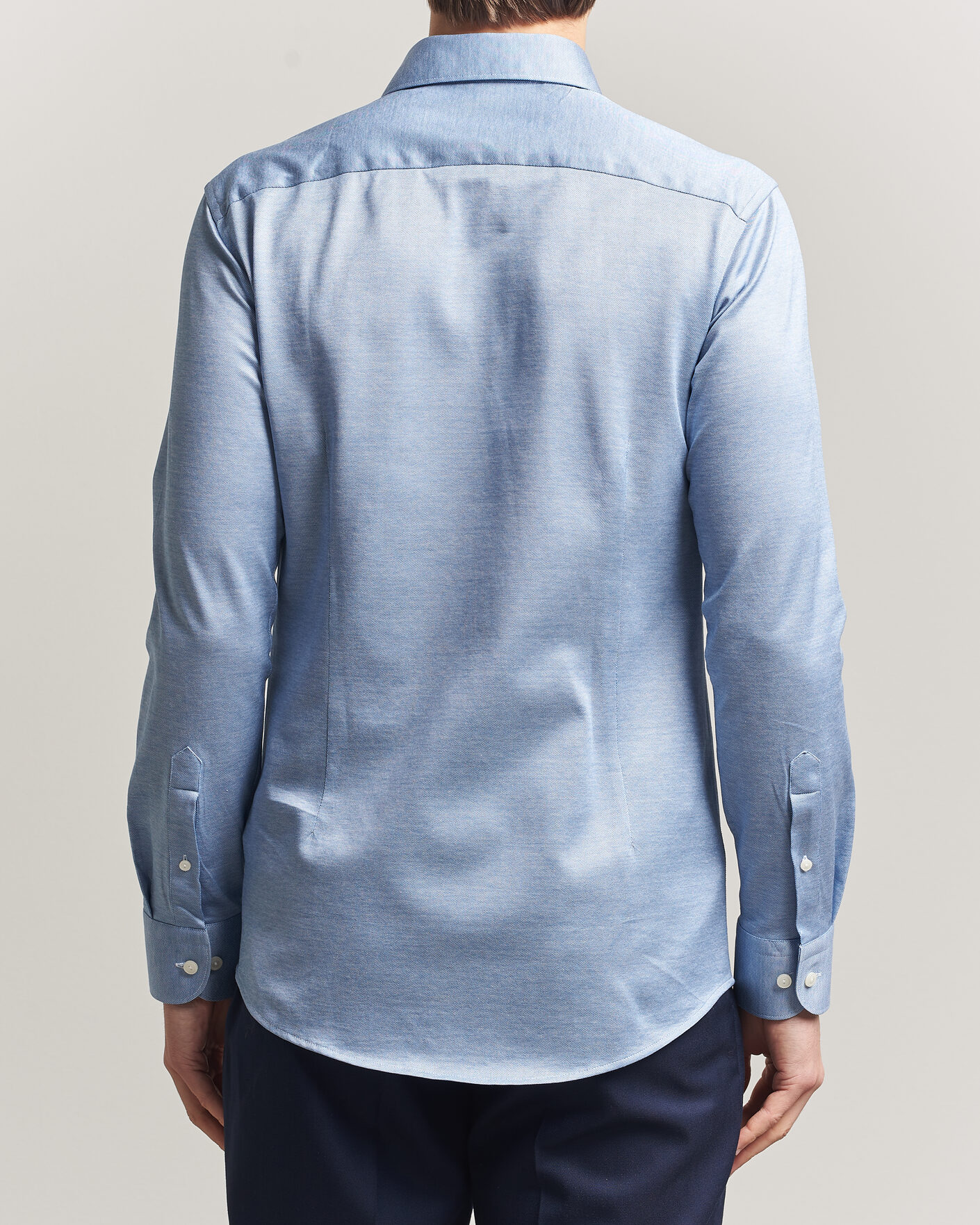 Mies | Kauluspaidat | Eton | Filo di Scozia Knitted Shirt Light Blue
