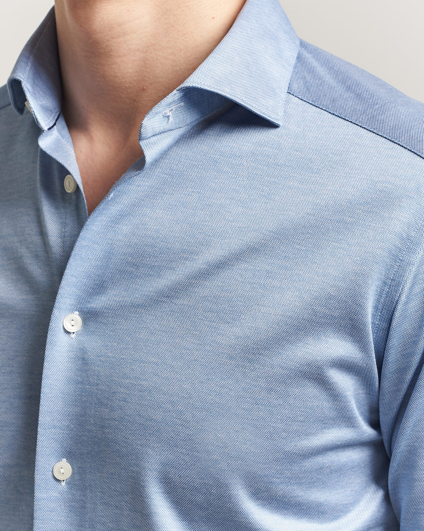 Mies | Kauluspaidat | Eton | Filo di Scozia Knitted Shirt Light Blue