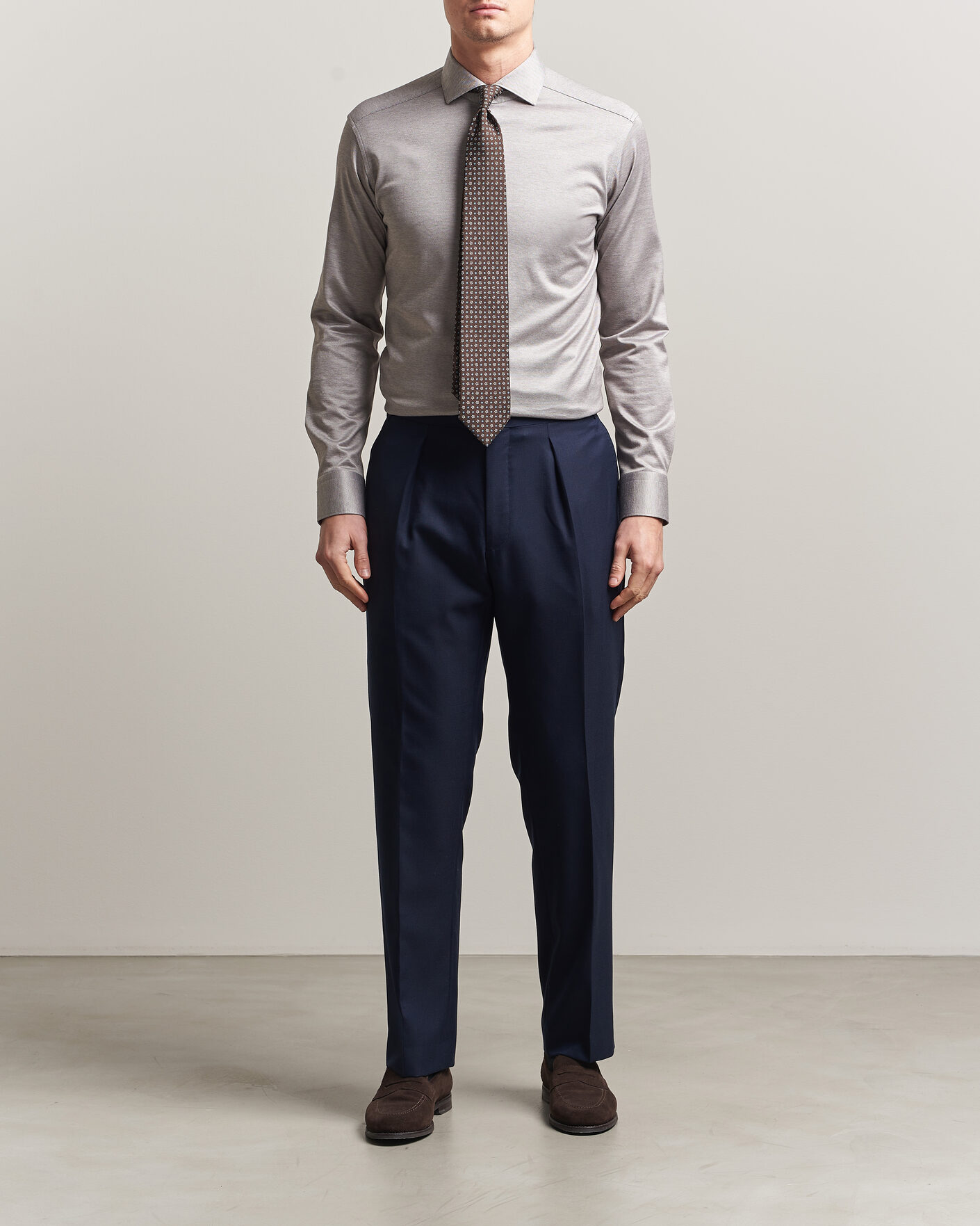 Mies | Kauluspaidat | Eton | Filo di Scozia Knitted Shirt Brown