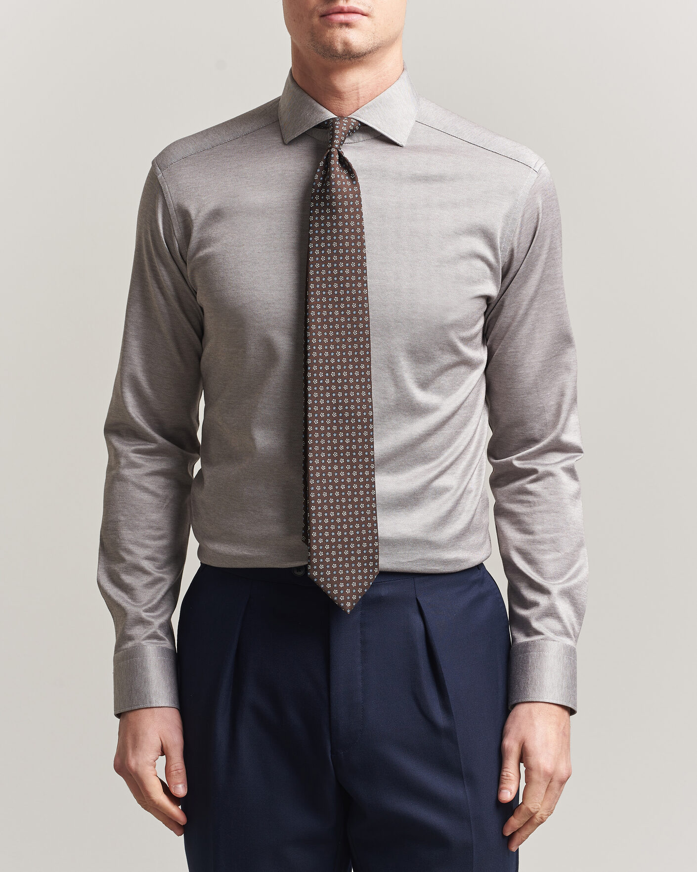 Mies | Kauluspaidat | Eton | Filo di Scozia Knitted Shirt Brown