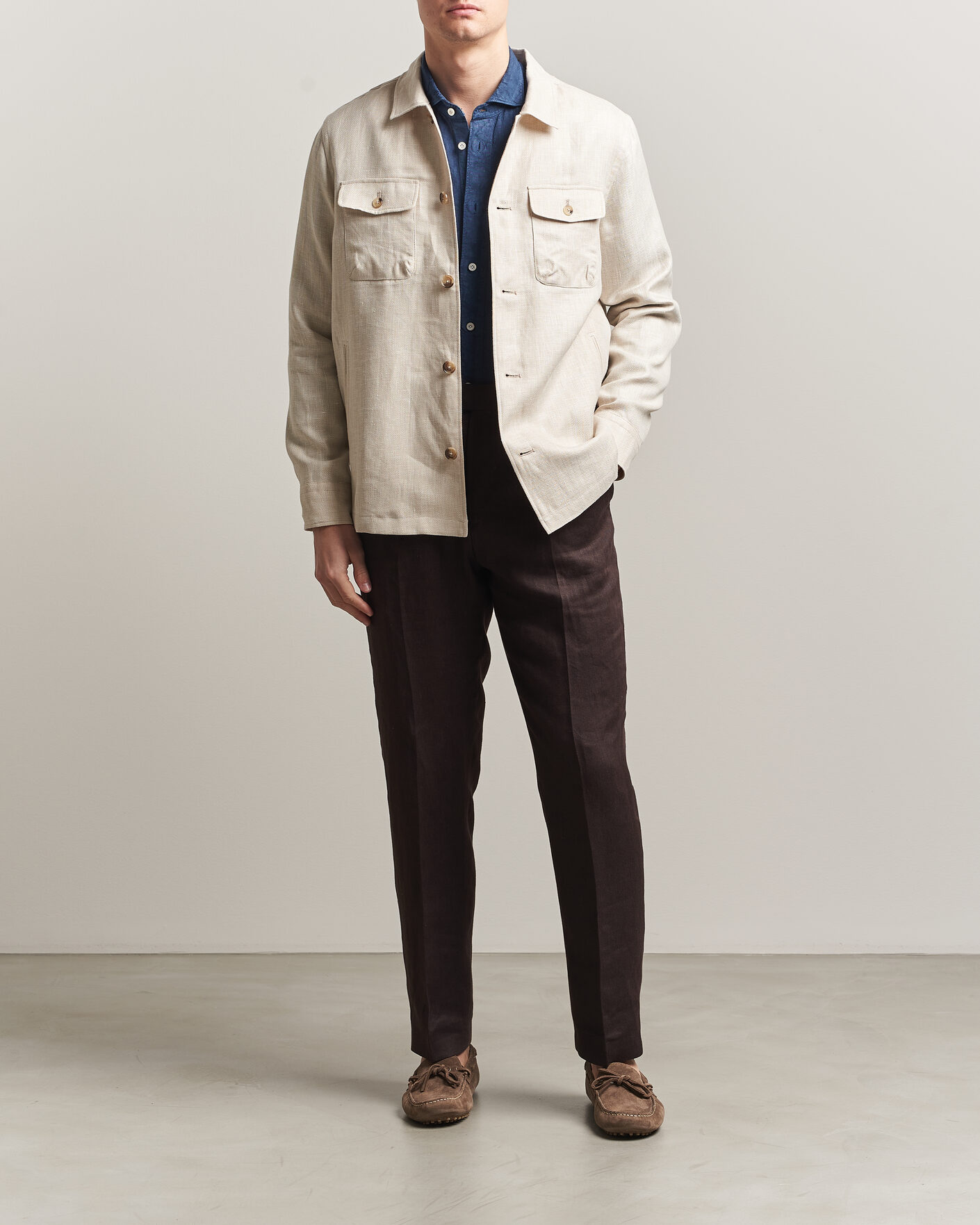 Mies | Takit | Eton | Four Pocket Linen Lyocell Shirt Jacket Off White