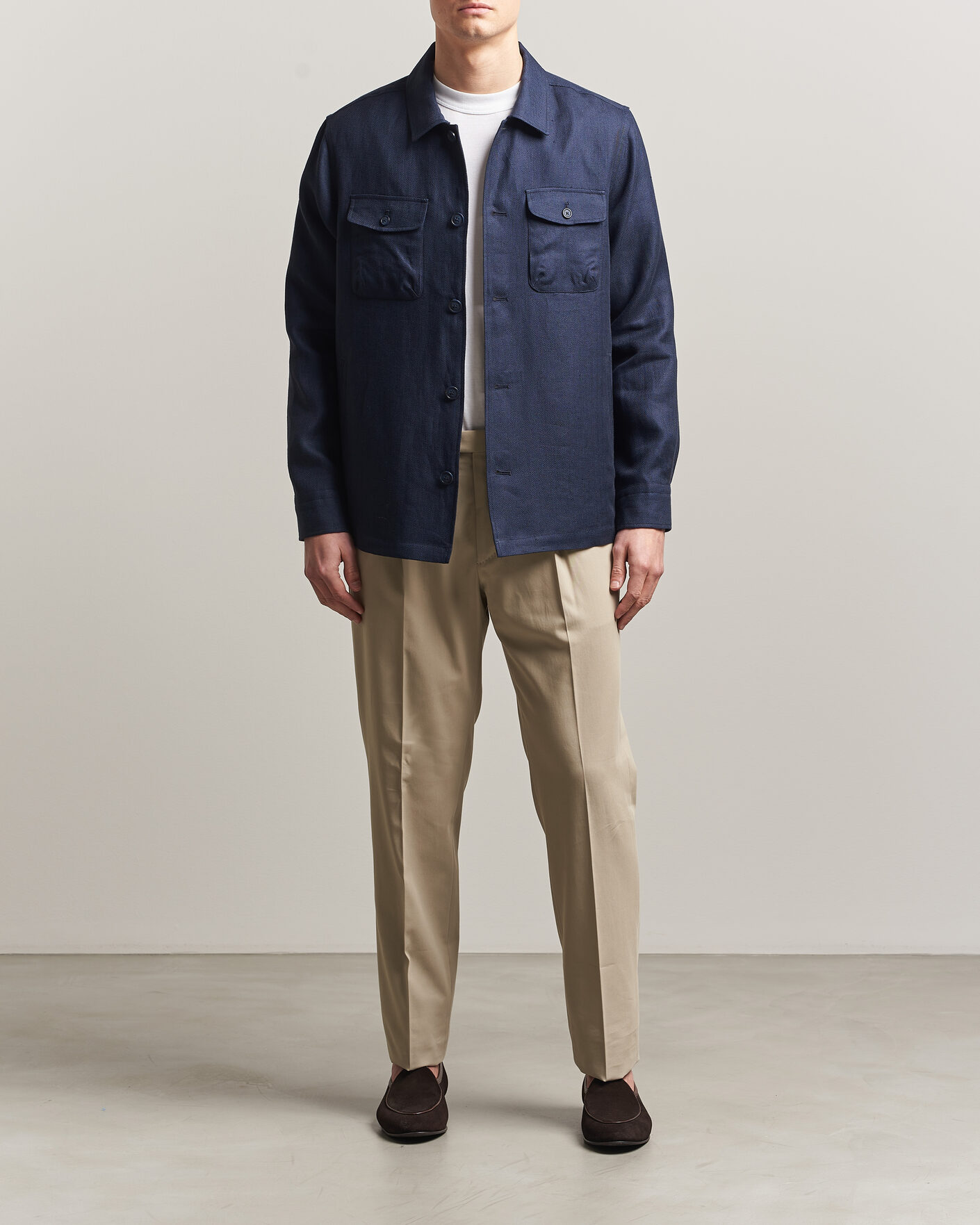 Mies | Takit | Eton | Four Pocket Linen Lyocell Shirt Jacket Navy Blue
