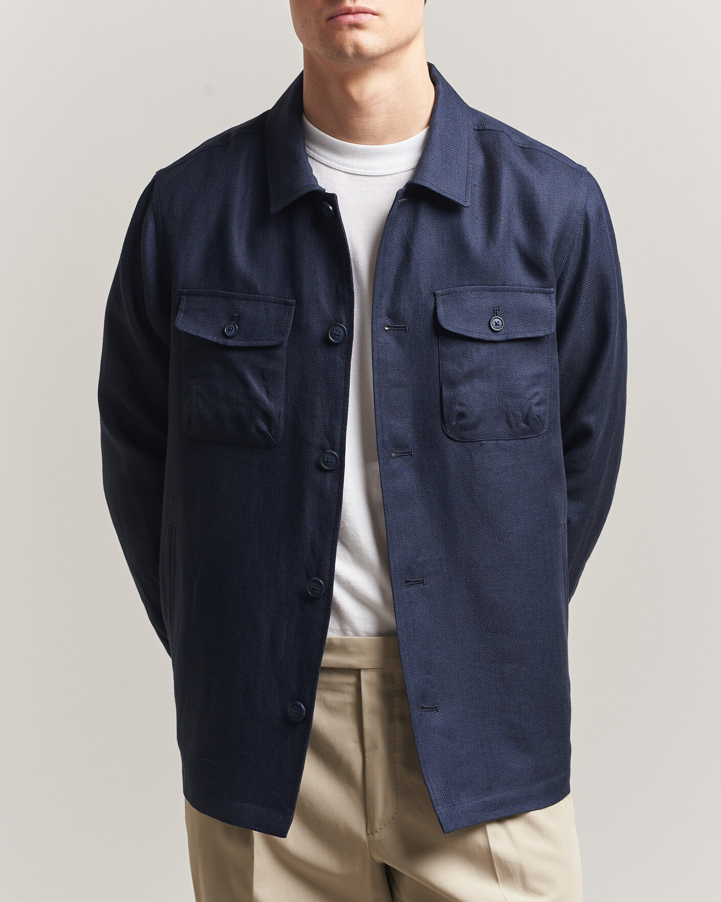 Mies | Takit | Eton | Four Pocket Linen Lyocell Shirt Jacket Navy Blue