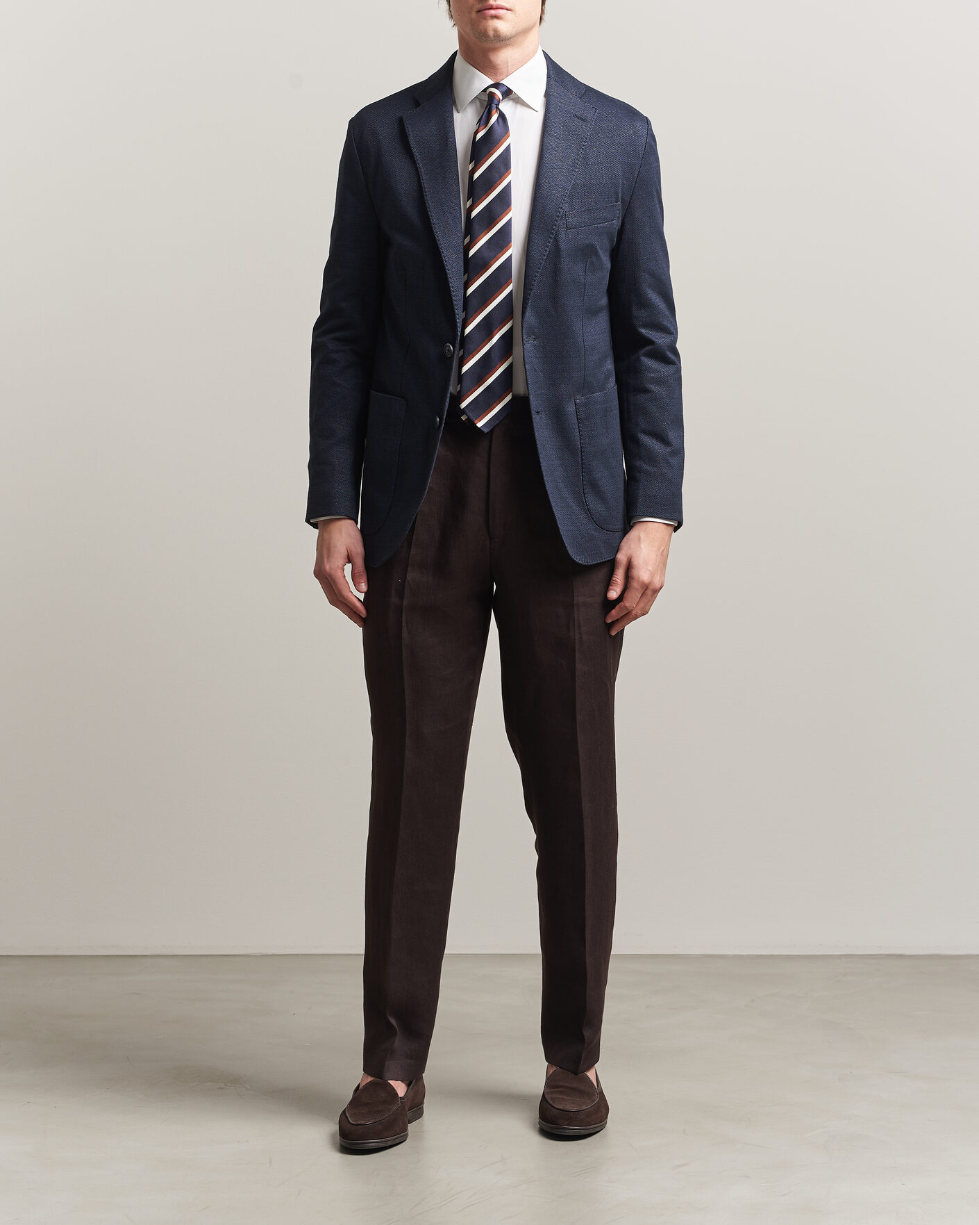 Mies | Pikkutakit | Eton | Linen Jersey Herringbone Blazer Navy Blue