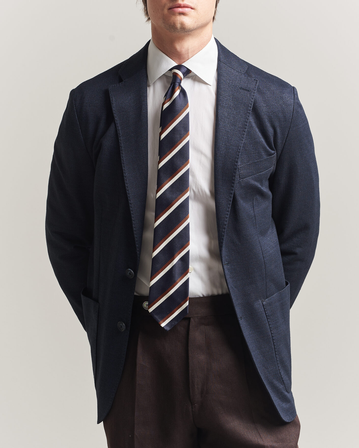 Mies | Pikkutakit | Eton | Linen Jersey Herringbone Blazer Navy Blue