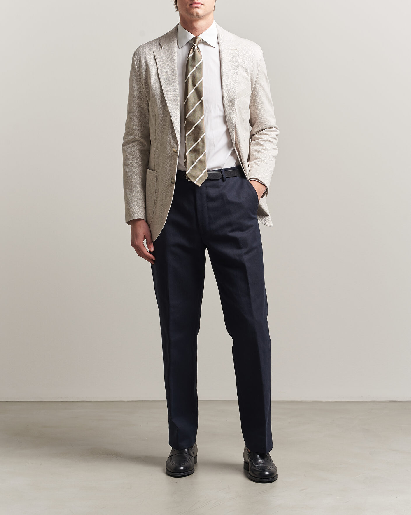 Mies | Pikkutakit | Eton | Linen Jersey Herringbone Blazer Beige