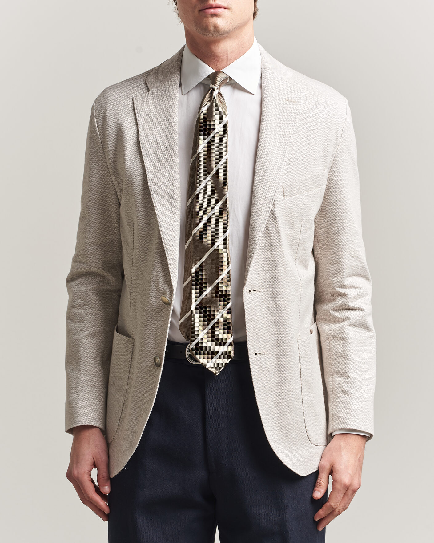 Mies | Pikkutakit | Eton | Linen Jersey Herringbone Blazer Beige