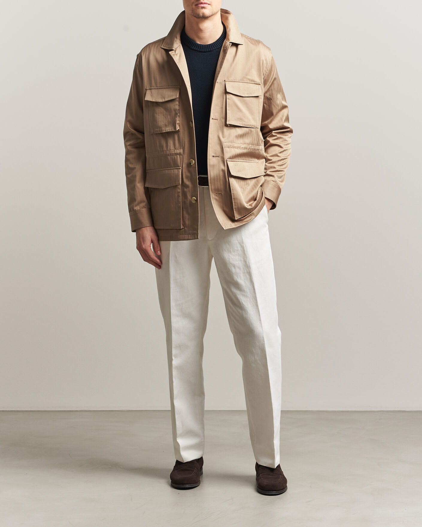 Mies | Takit | Eton | Cotton Safari Drawstring Jacket Beige