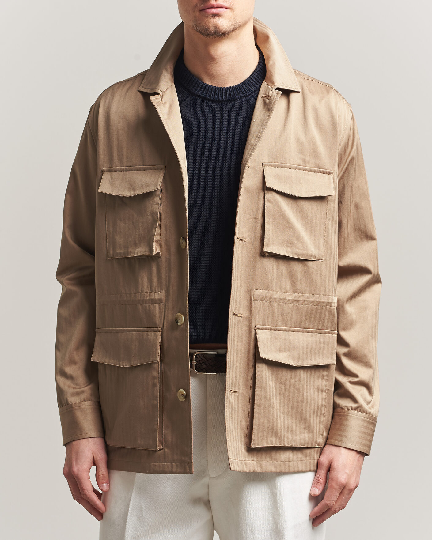 Mies | Takit | Eton | Cotton Safari Drawstring Jacket Beige