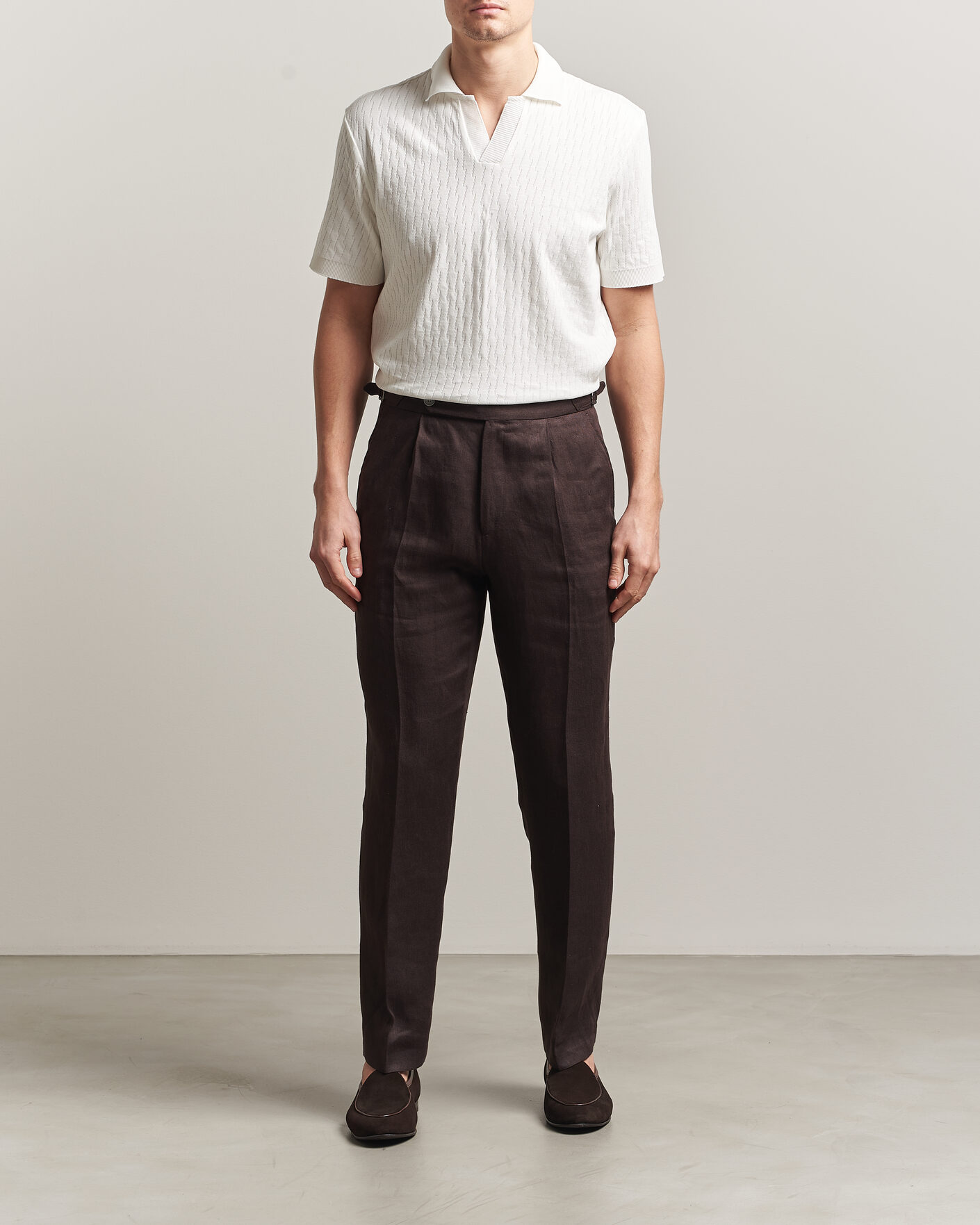 Mies | Pikeet | Eton | Open Collar Jacquard Polo Off White