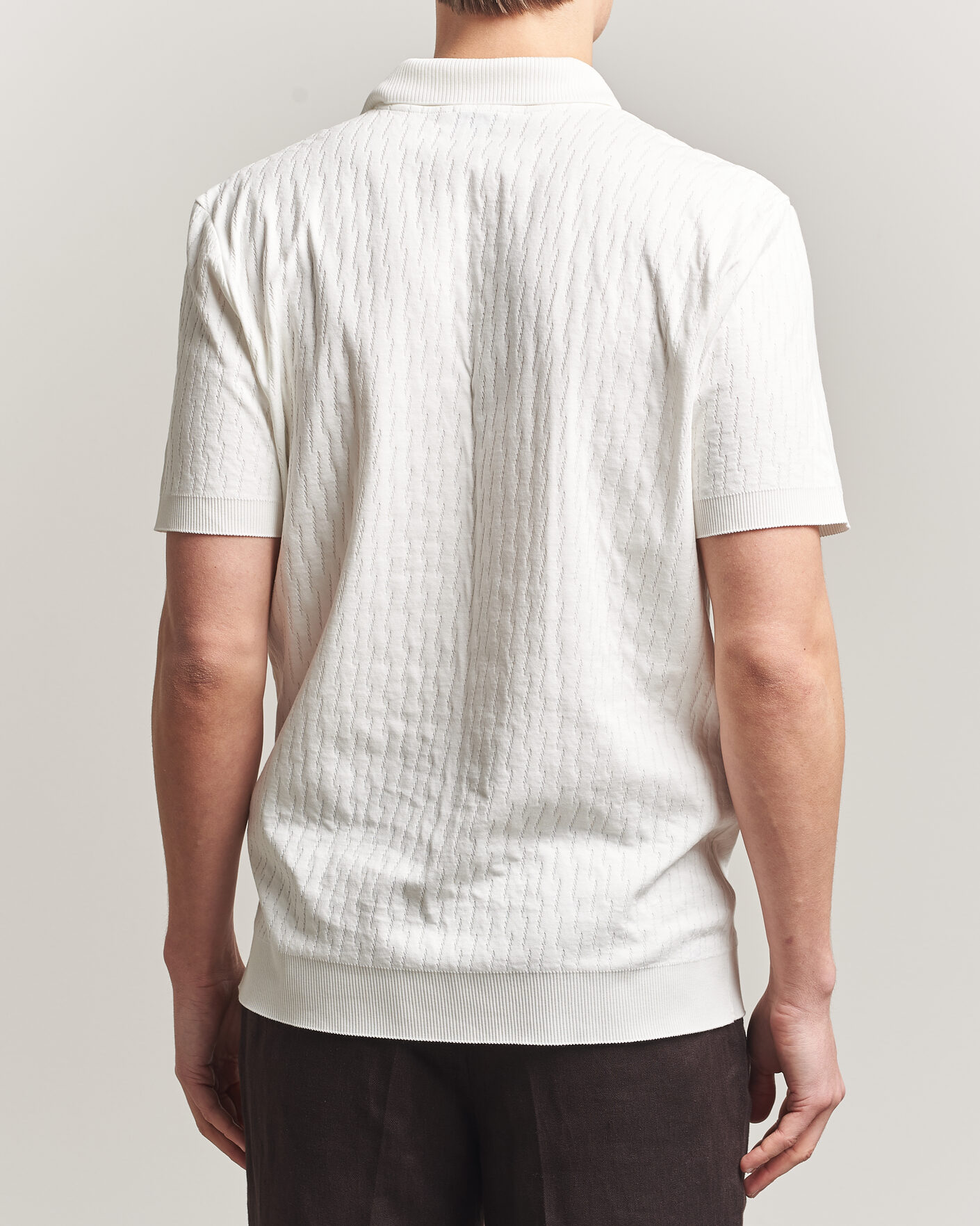 Mies | Pikeet | Eton | Open Collar Jacquard Polo Off White