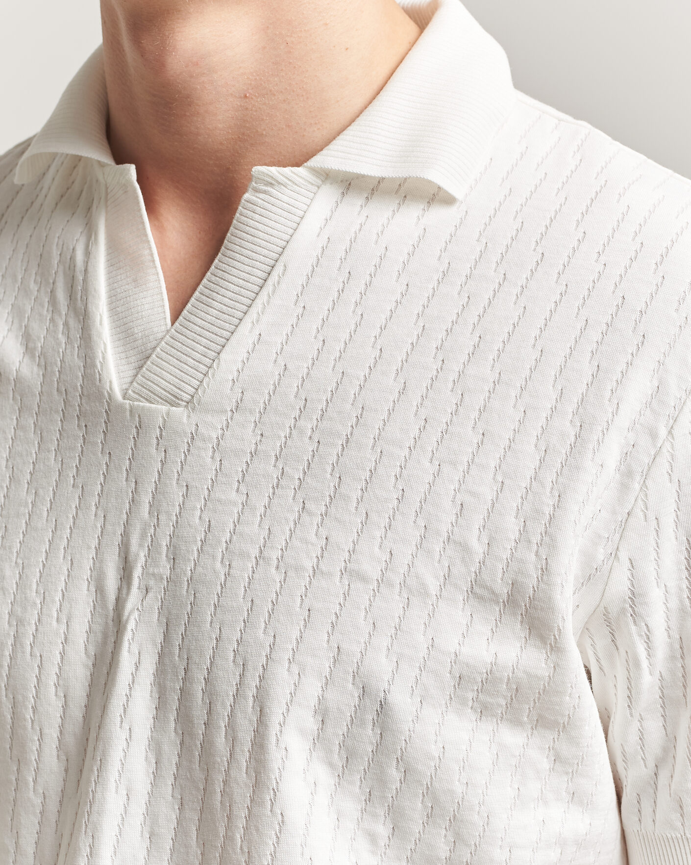 Mies | Pikeet | Eton | Open Collar Jacquard Polo Off White