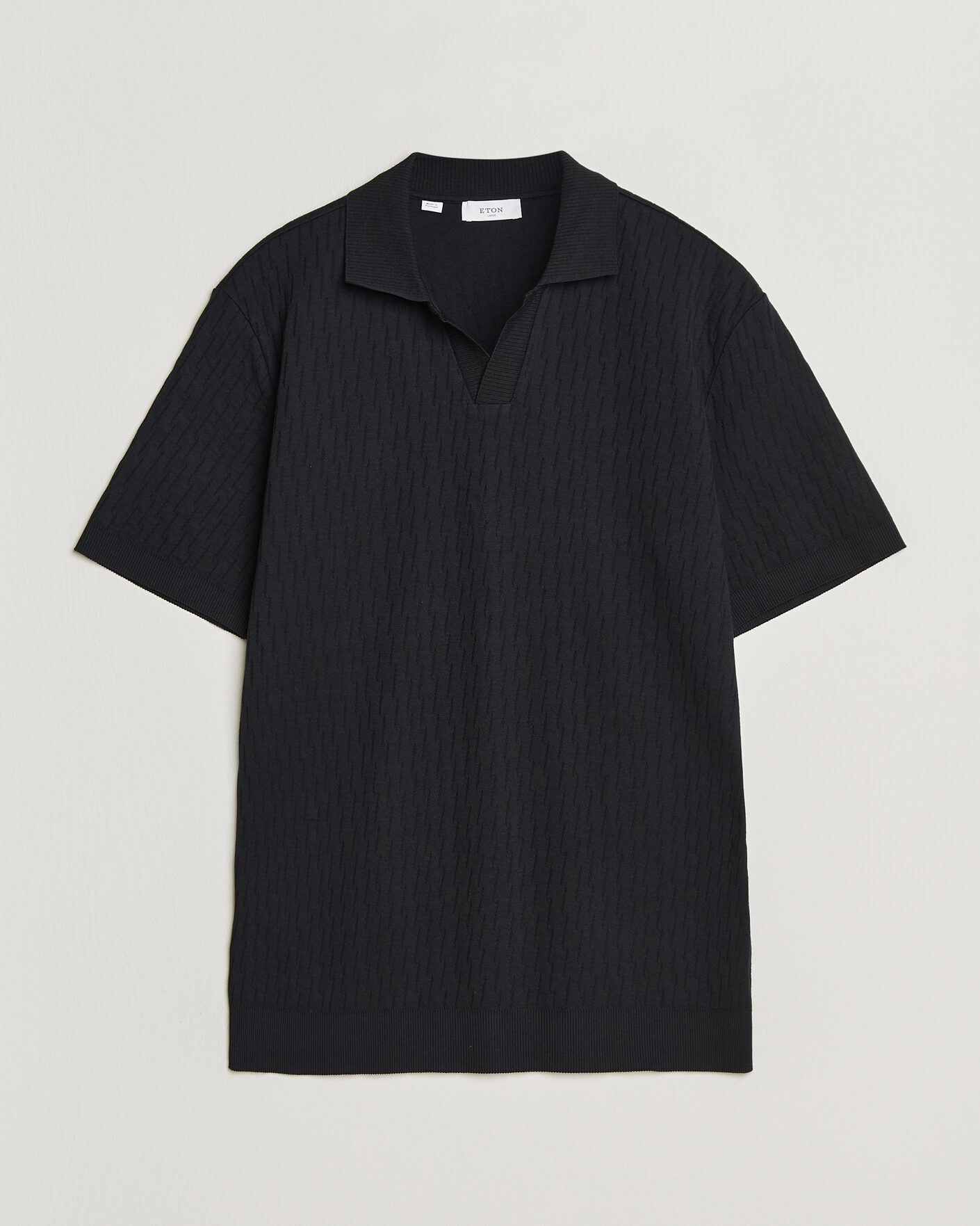 Mies | Pikeet | Eton | Open Collar Jacquard Polo Black
