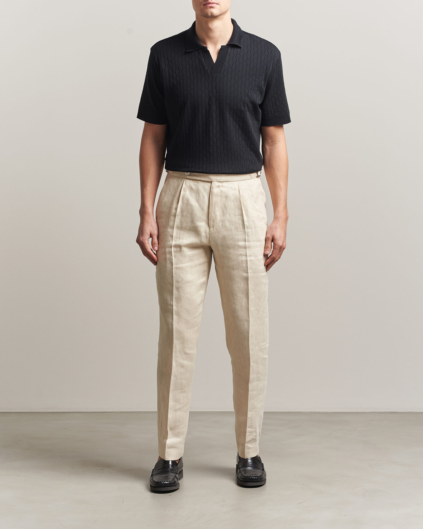 Mies | Pikeet | Eton | Open Collar Jacquard Polo Black