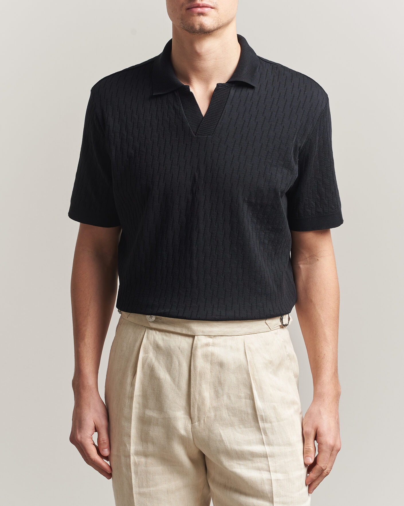 Mies | Pikeet | Eton | Open Collar Jacquard Polo Black