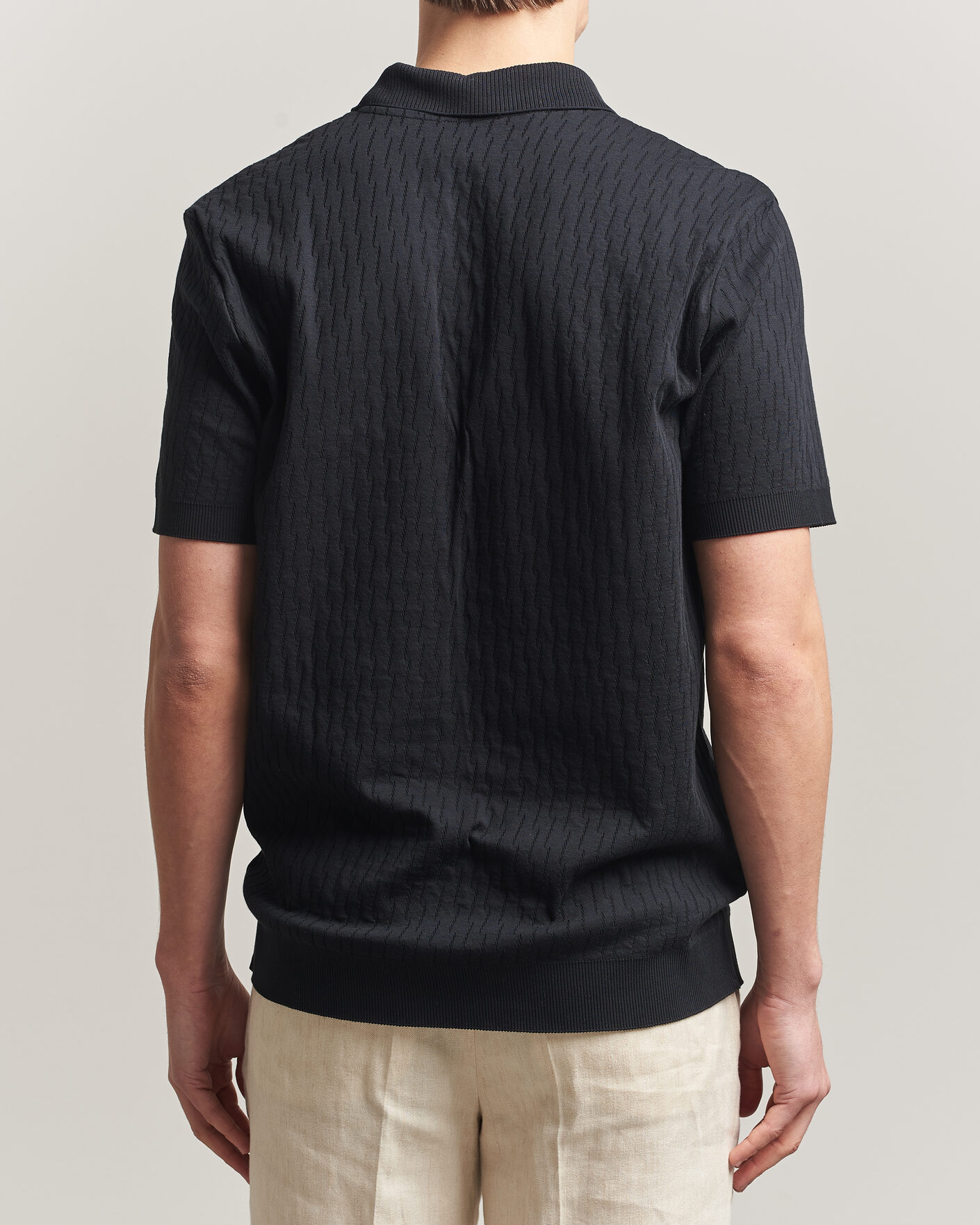 Mies | Pikeet | Eton | Open Collar Jacquard Polo Black