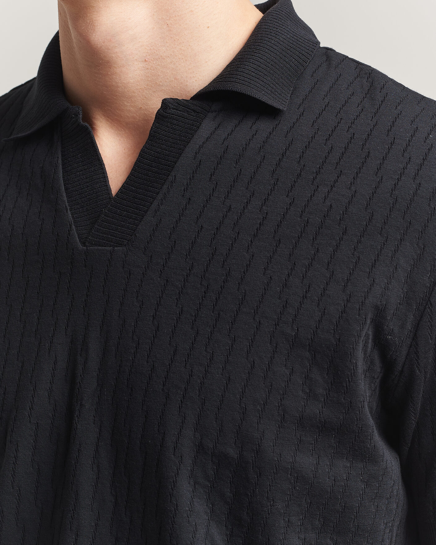 Mies | Pikeet | Eton | Open Collar Jacquard Polo Black