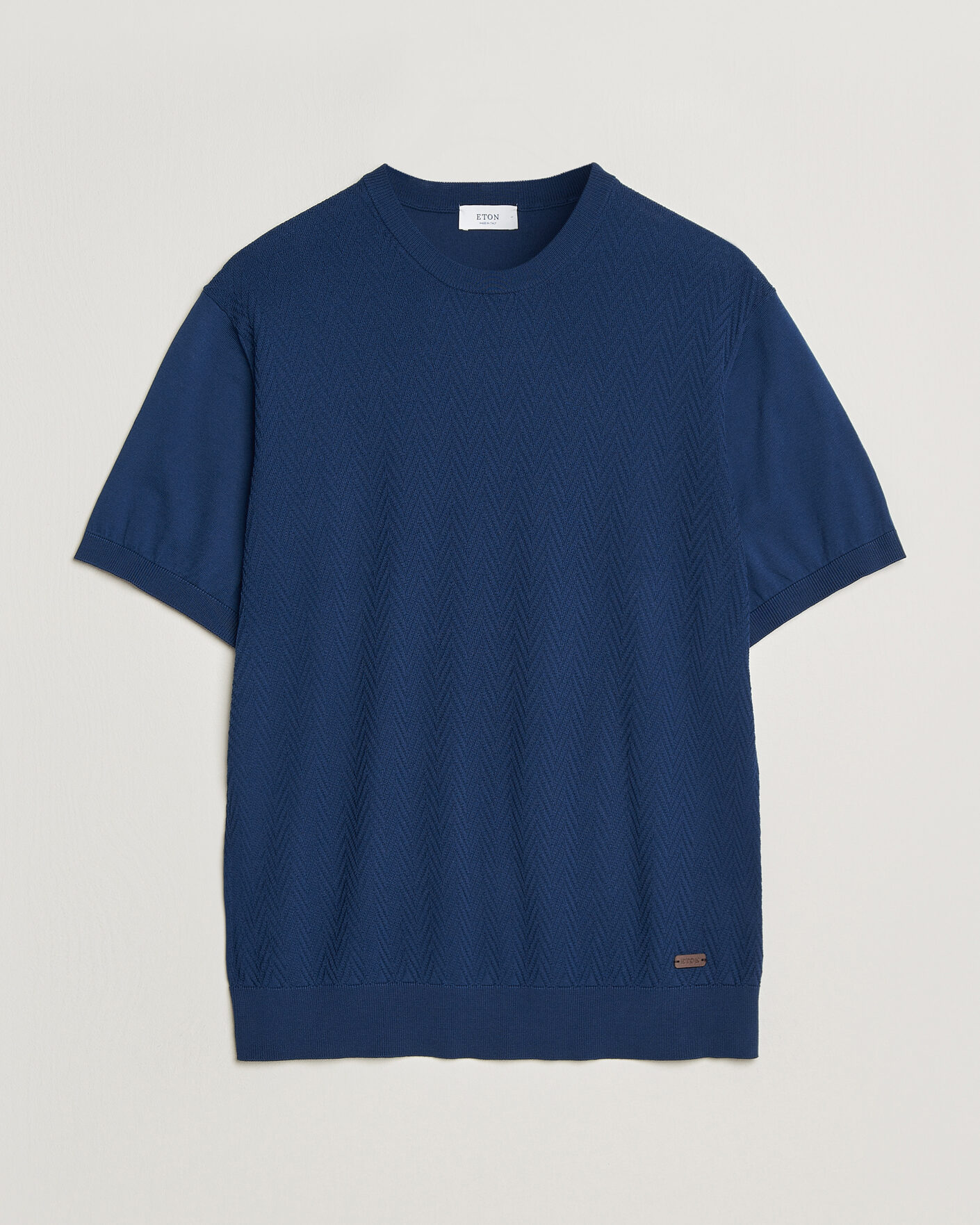 Mies | T-paidat | Eton | Cotton Knitted Crew Neck T-Shirt Navy Blue