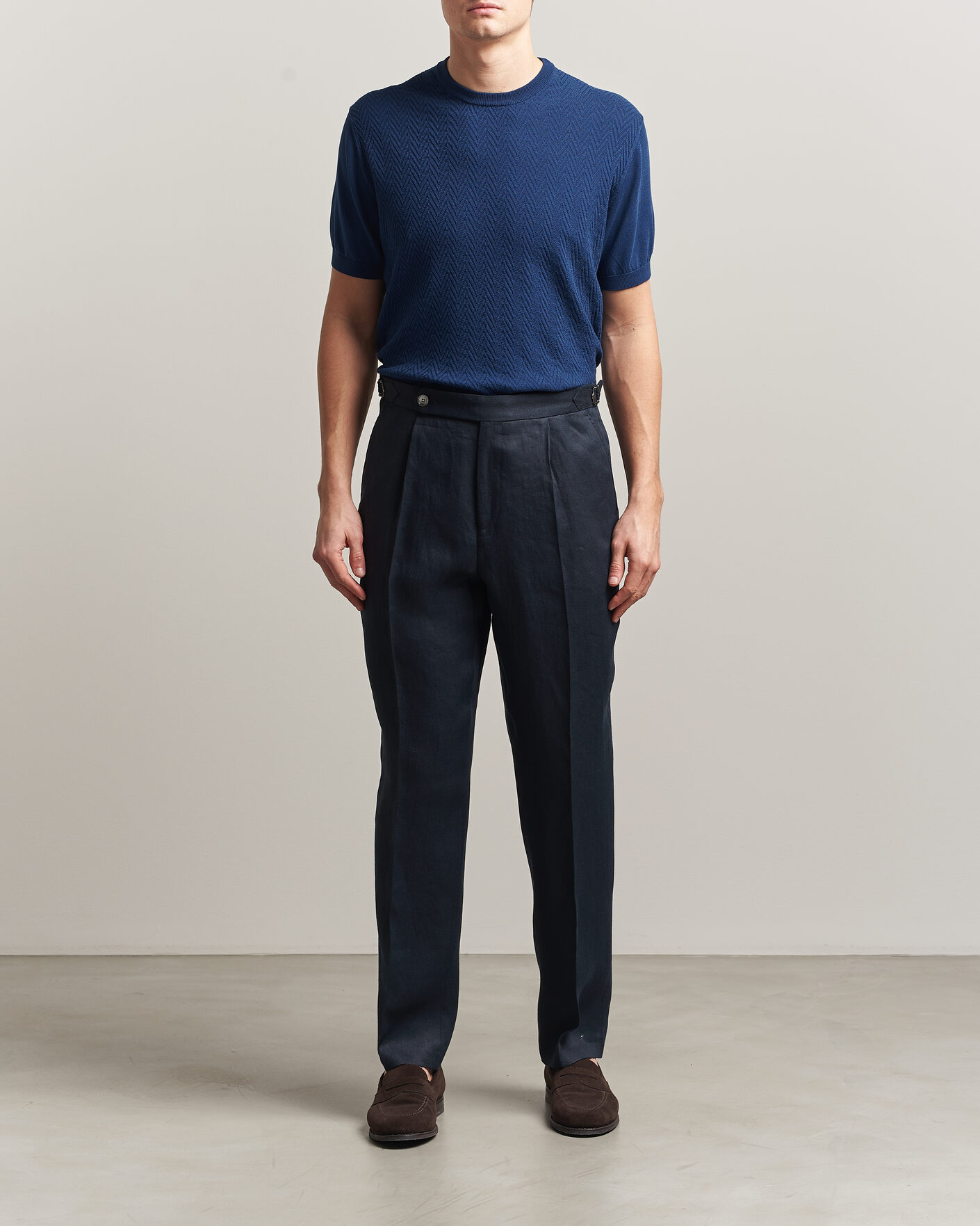 Mies | T-paidat | Eton | Cotton Knitted Crew Neck T-Shirt Navy Blue