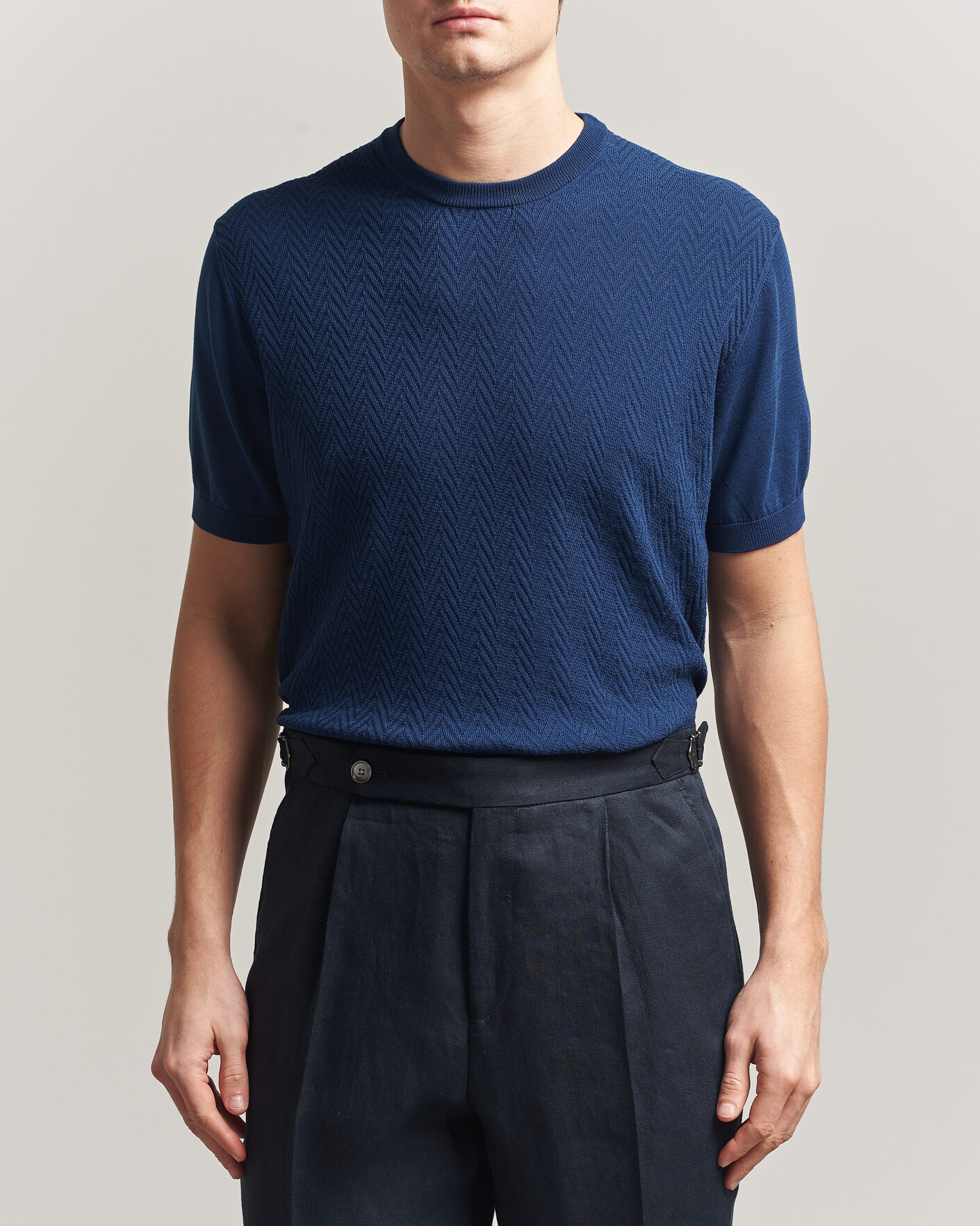 Mies | T-paidat | Eton | Cotton Knitted Crew Neck T-Shirt Navy Blue