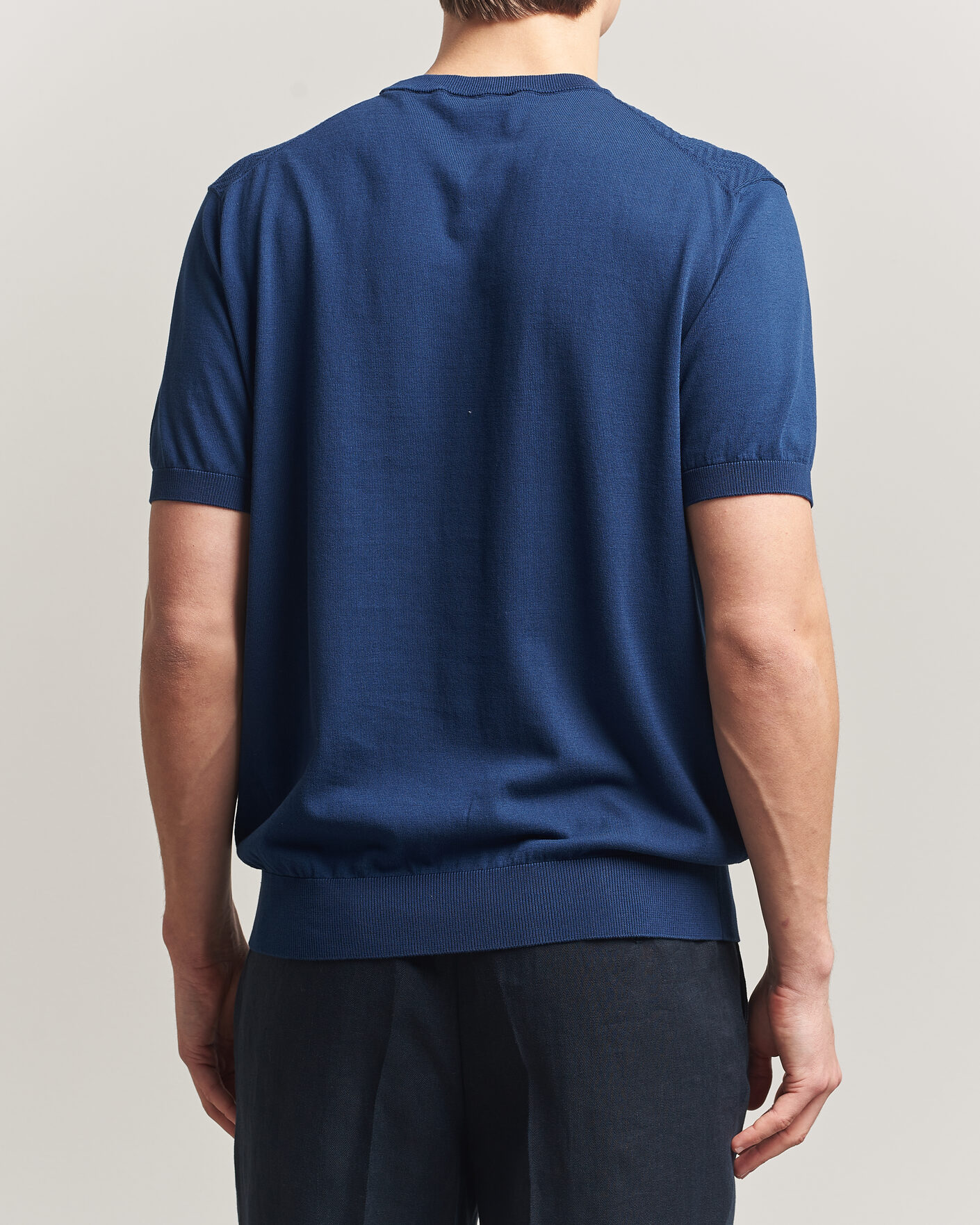 Mies | T-paidat | Eton | Cotton Knitted Crew Neck T-Shirt Navy Blue