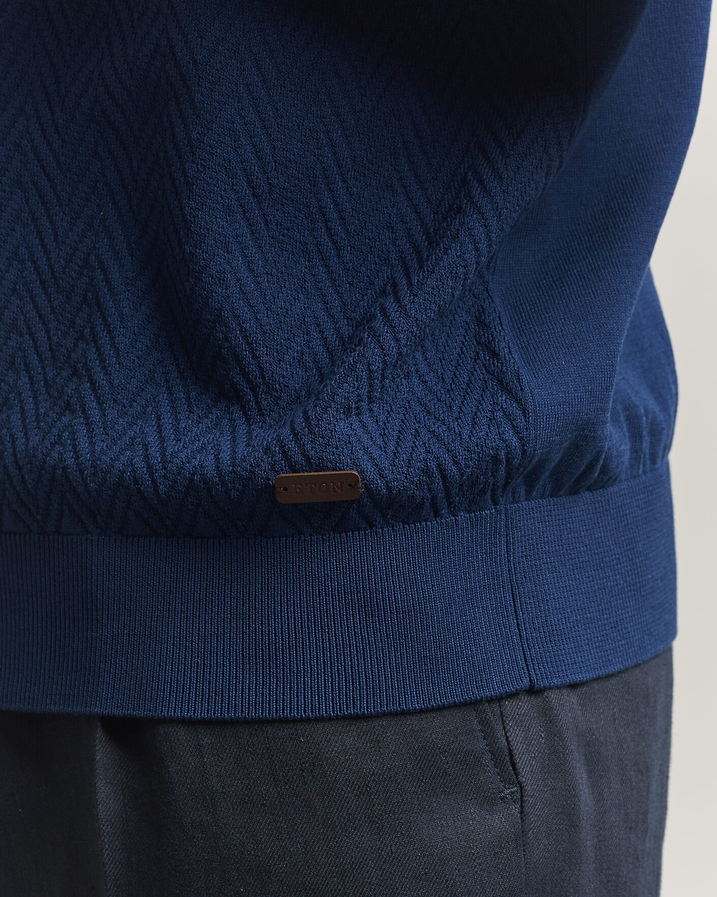 Mies | T-paidat | Eton | Cotton Knitted Crew Neck T-Shirt Navy Blue