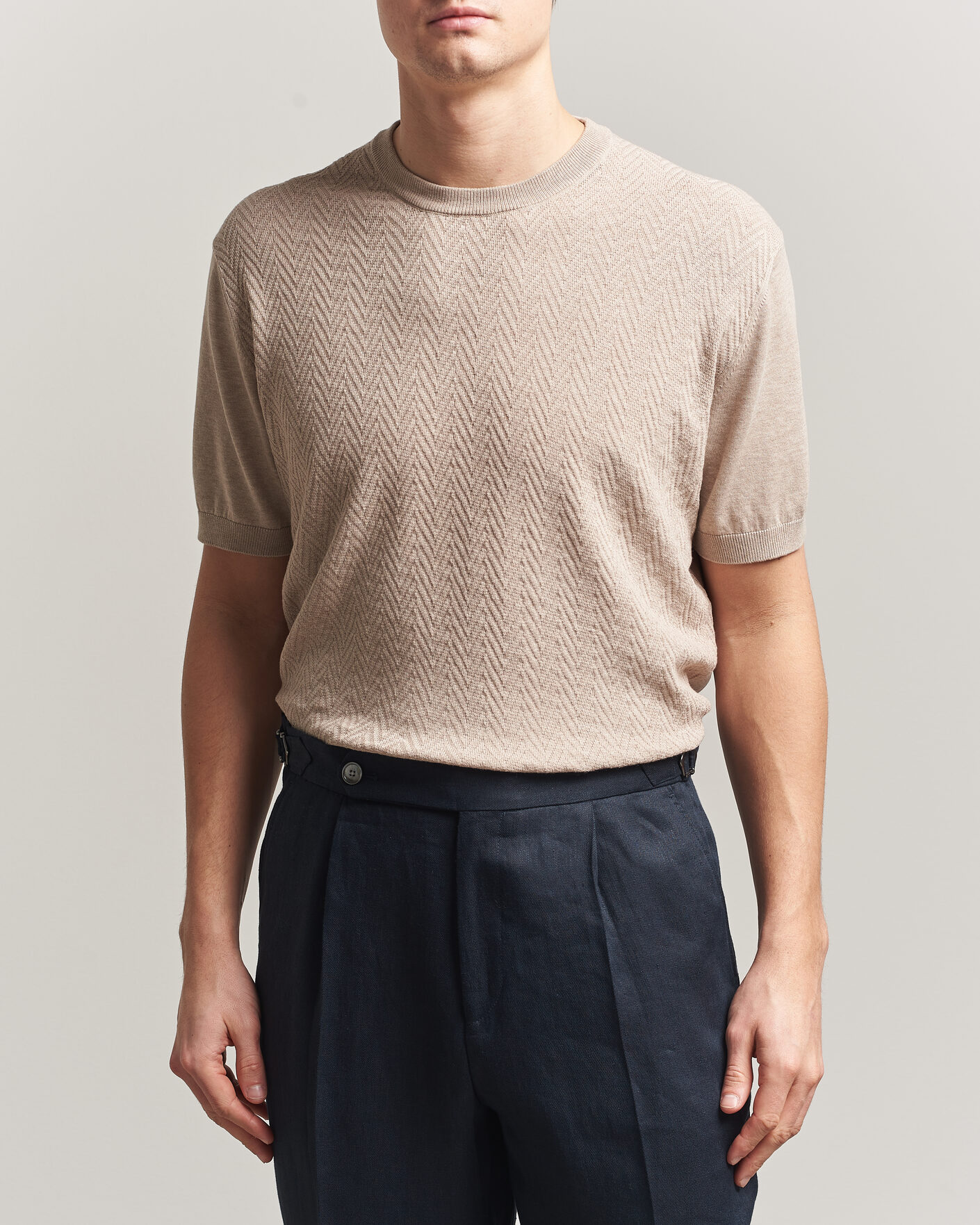 Mies | T-paidat | Eton | Cotton Knitted Crew Neck T-Shirt Beige