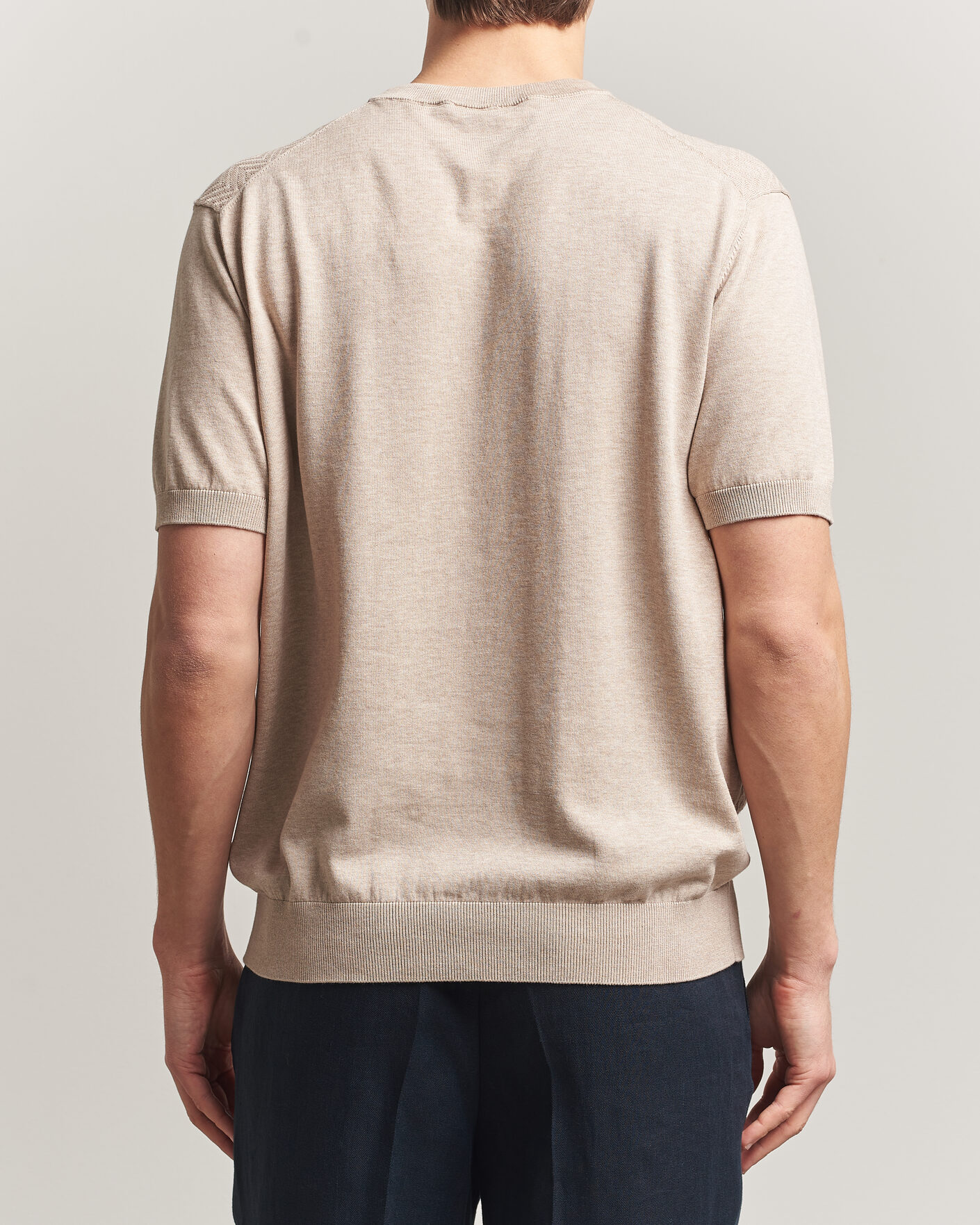 Mies | T-paidat | Eton | Cotton Knitted Crew Neck T-Shirt Beige