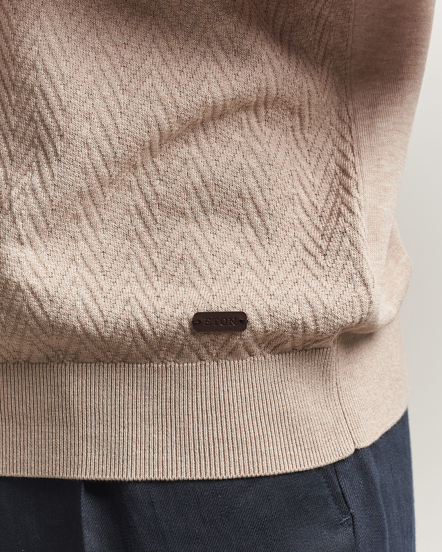 Mies | T-paidat | Eton | Cotton Knitted Crew Neck T-Shirt Beige