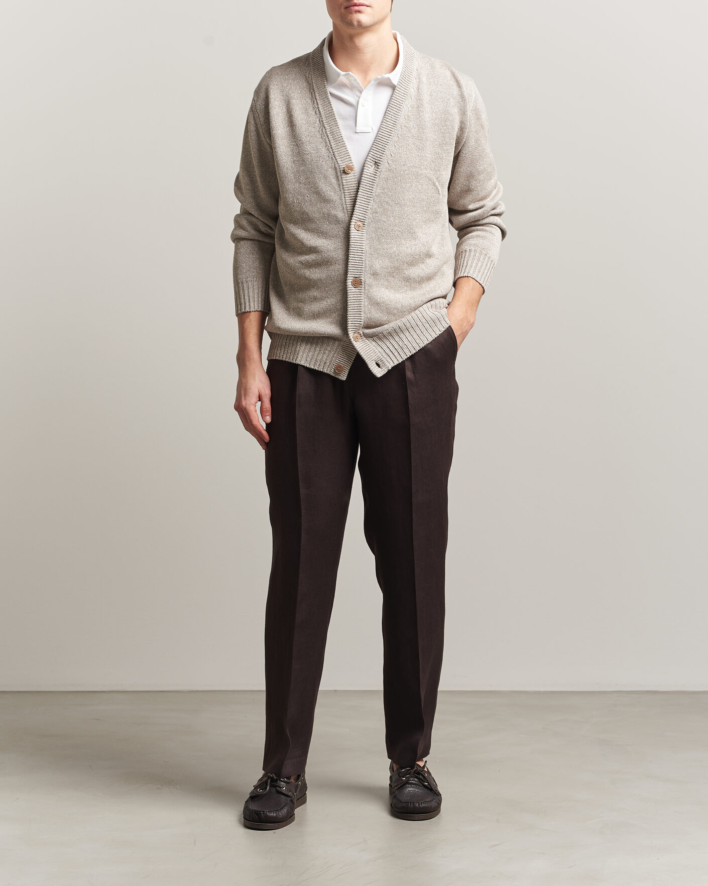 Mies | Puserot | Eton | Cotton Linen Knitted Cardigan Beige