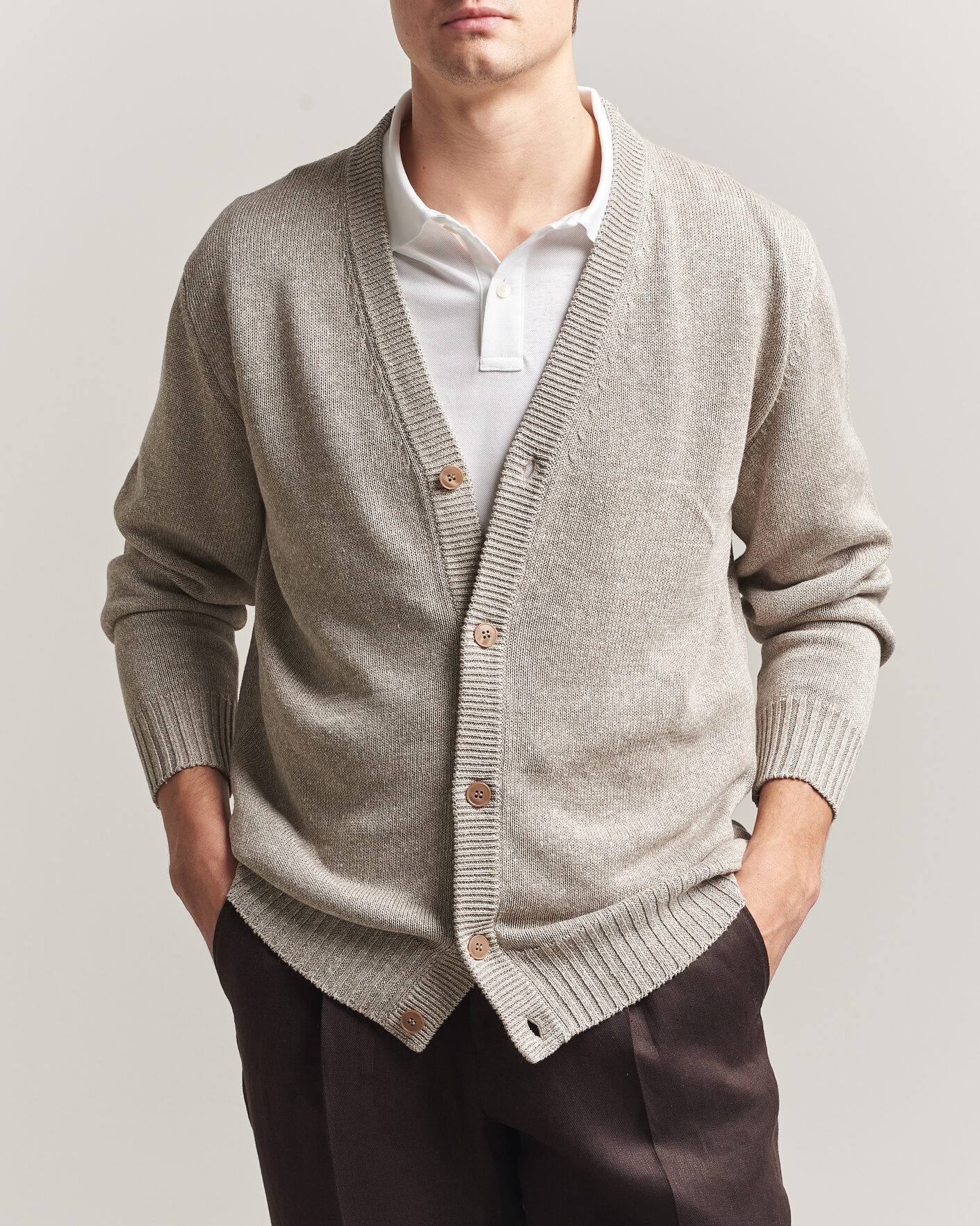 Mies | Puserot | Eton | Cotton Linen Knitted Cardigan Beige