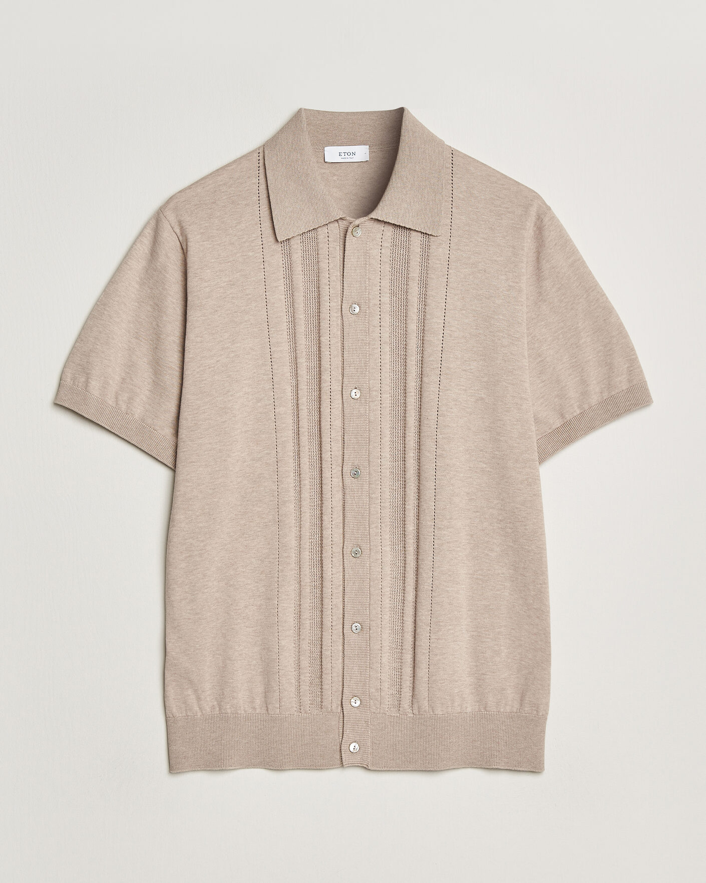 Mies | Kauluspaidat | Eton | Cotton Structured Knitted Short Sleeve Shirt Beige