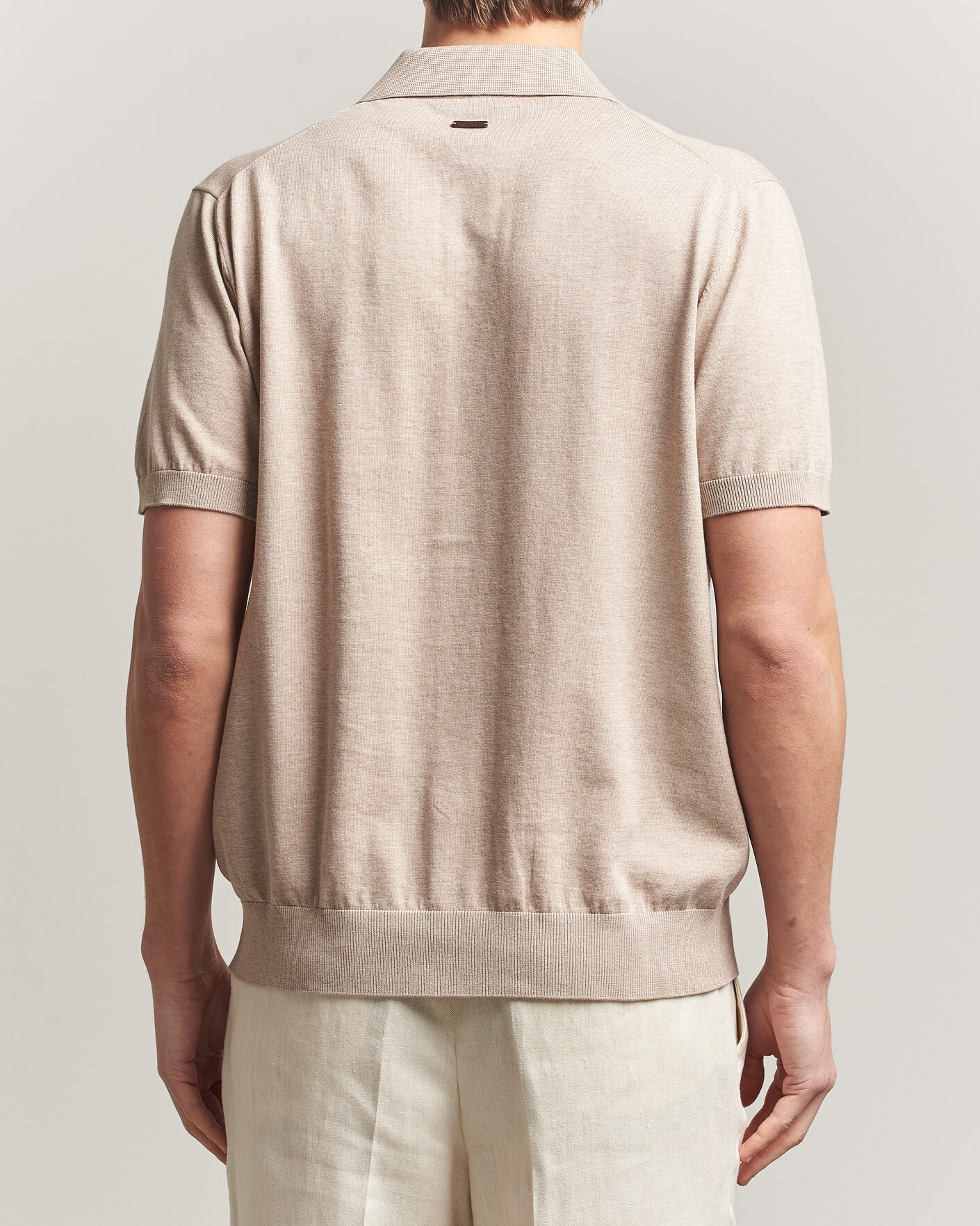 Mies | Kauluspaidat | Eton | Cotton Structured Knitted Short Sleeve Shirt Beige
