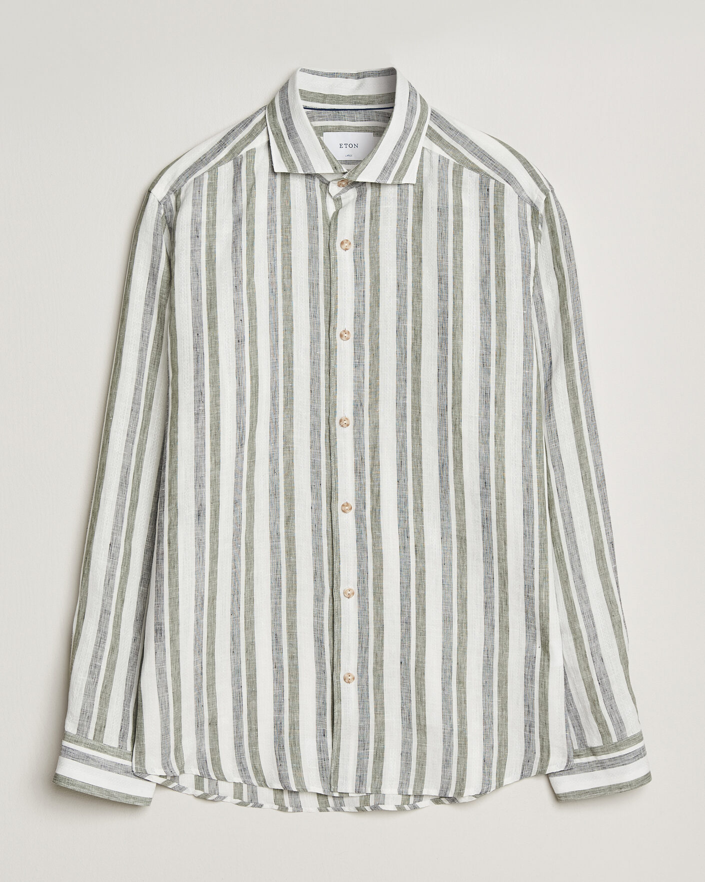 Mies | Kauluspaidat | Eton | Casual Fit Striped Linen Shirt Dark Green