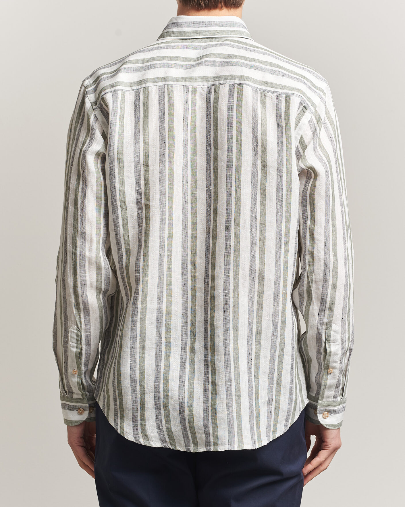 Mies | Kauluspaidat | Eton | Casual Fit Striped Linen Shirt Dark Green