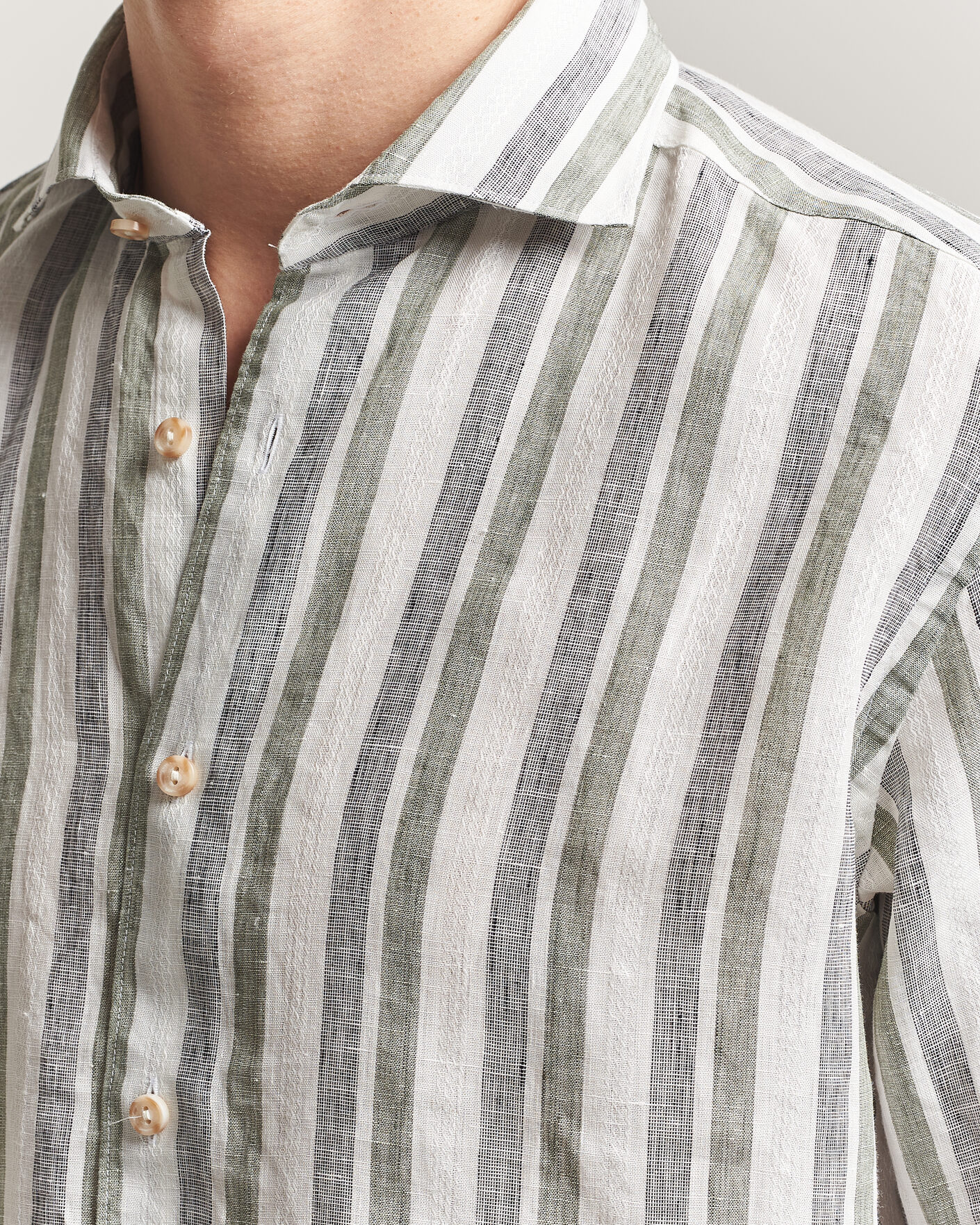 Mies | Kauluspaidat | Eton | Casual Fit Striped Linen Shirt Dark Green