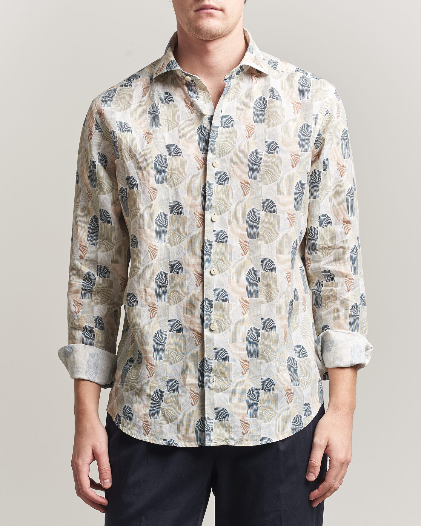 Mies | Kauluspaidat | Eton | Casual Fit Printed Linen Shirt Multi