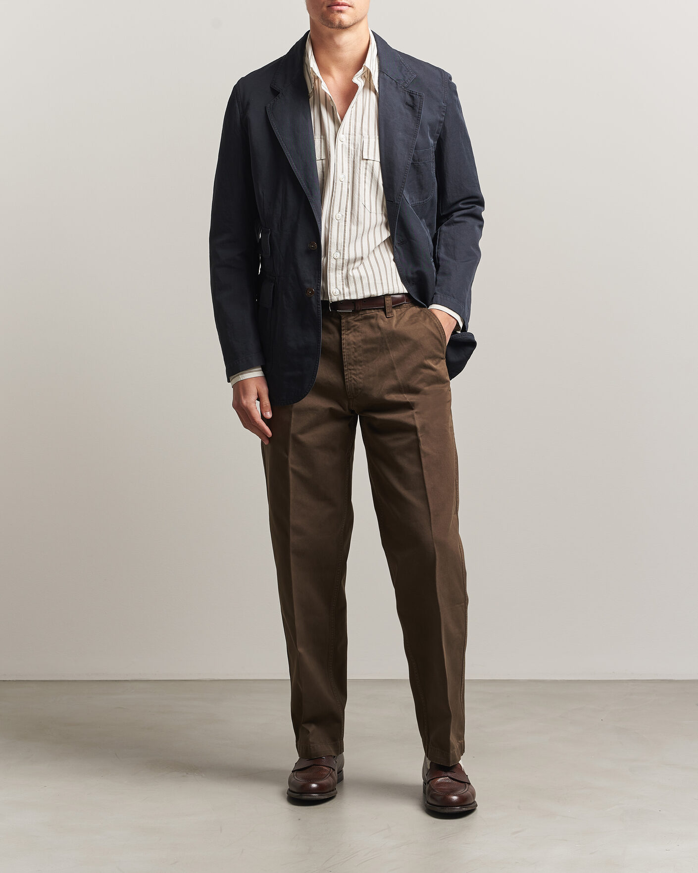 Mies | Housut | Drake's | Peached Flat Front Cotton Chino Brown