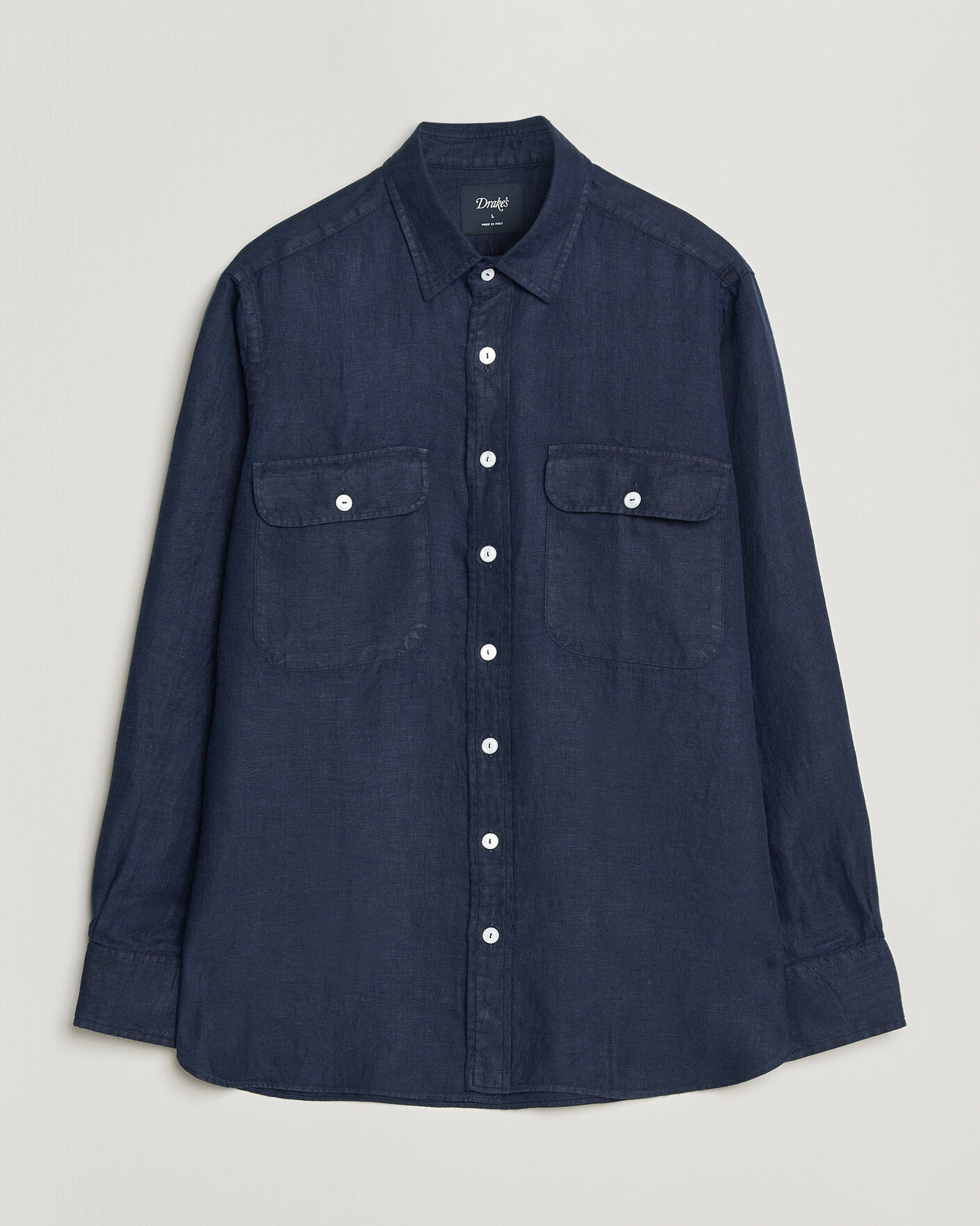 Mies | Kauluspaidat | Drake's | Linen Twill Deep Pocket Work Shirt Navy