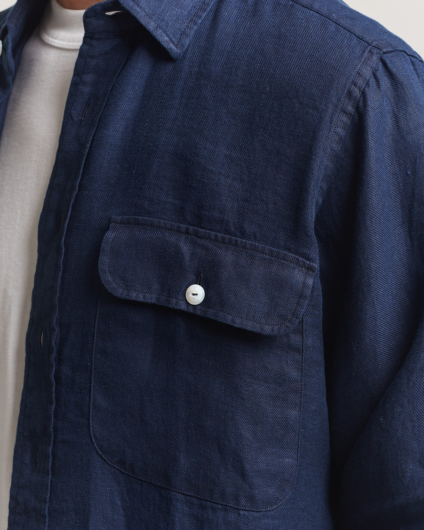 Mies | Kauluspaidat | Drake's | Linen Twill Deep Pocket Work Shirt Navy