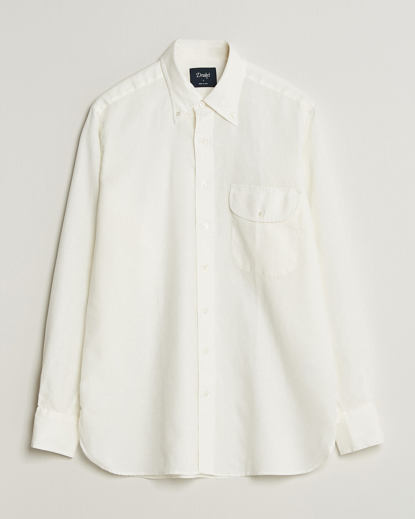 Mies | Kauluspaidat | Drake's | Linen Button Down Curved Pocket Shirt White