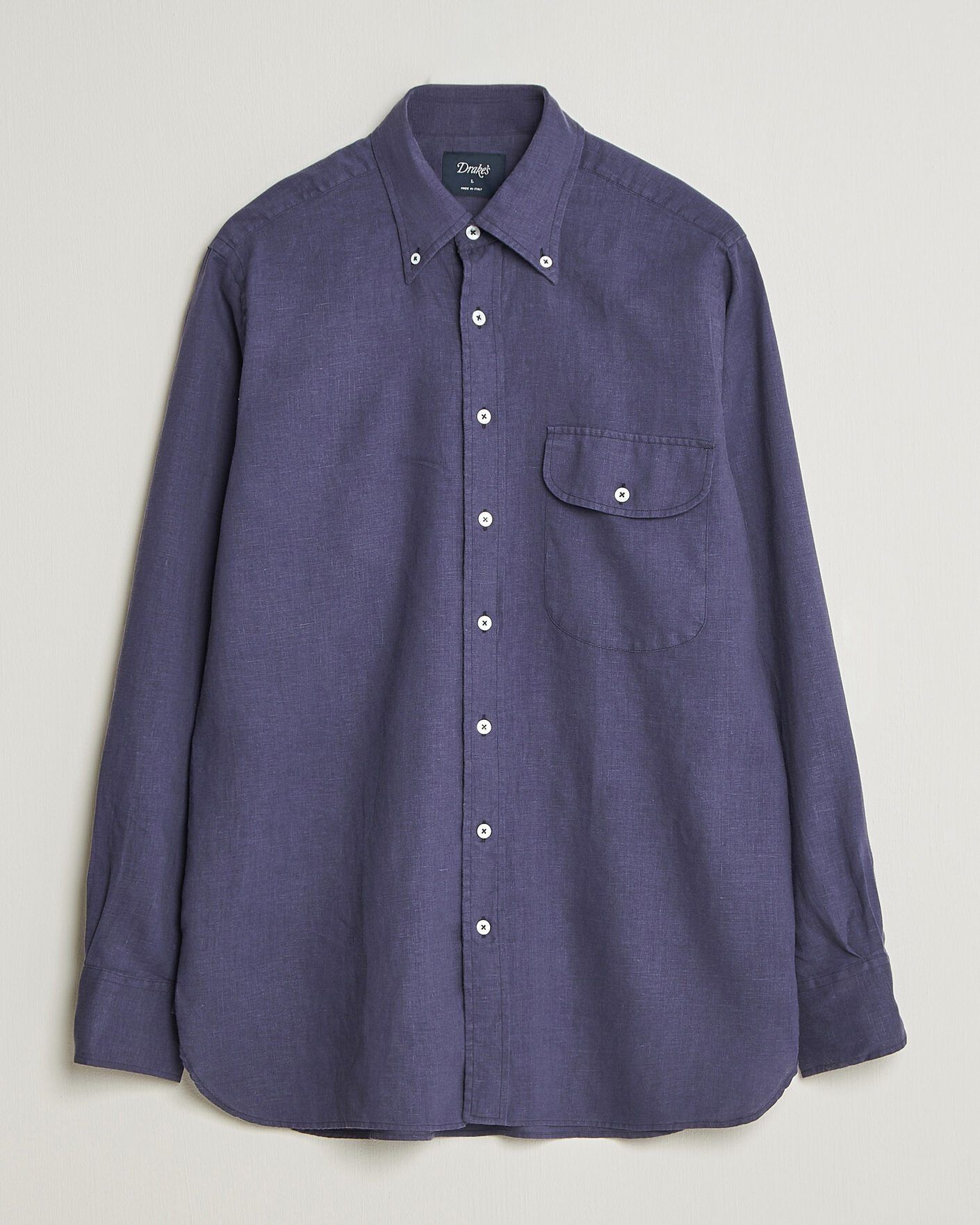 Mies | Kauluspaidat | Drake's | Linen Button Down Curved Pocket Shirt Navy