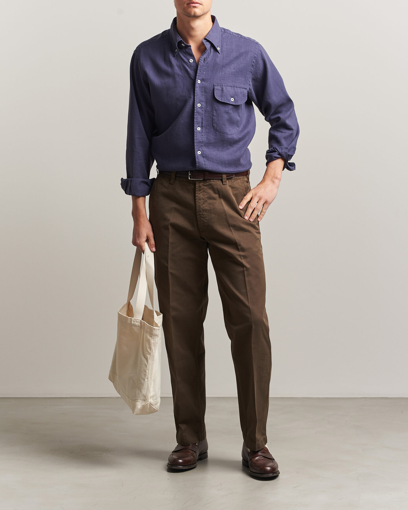 Mies | Kauluspaidat | Drake's | Linen Button Down Curved Pocket Shirt Navy