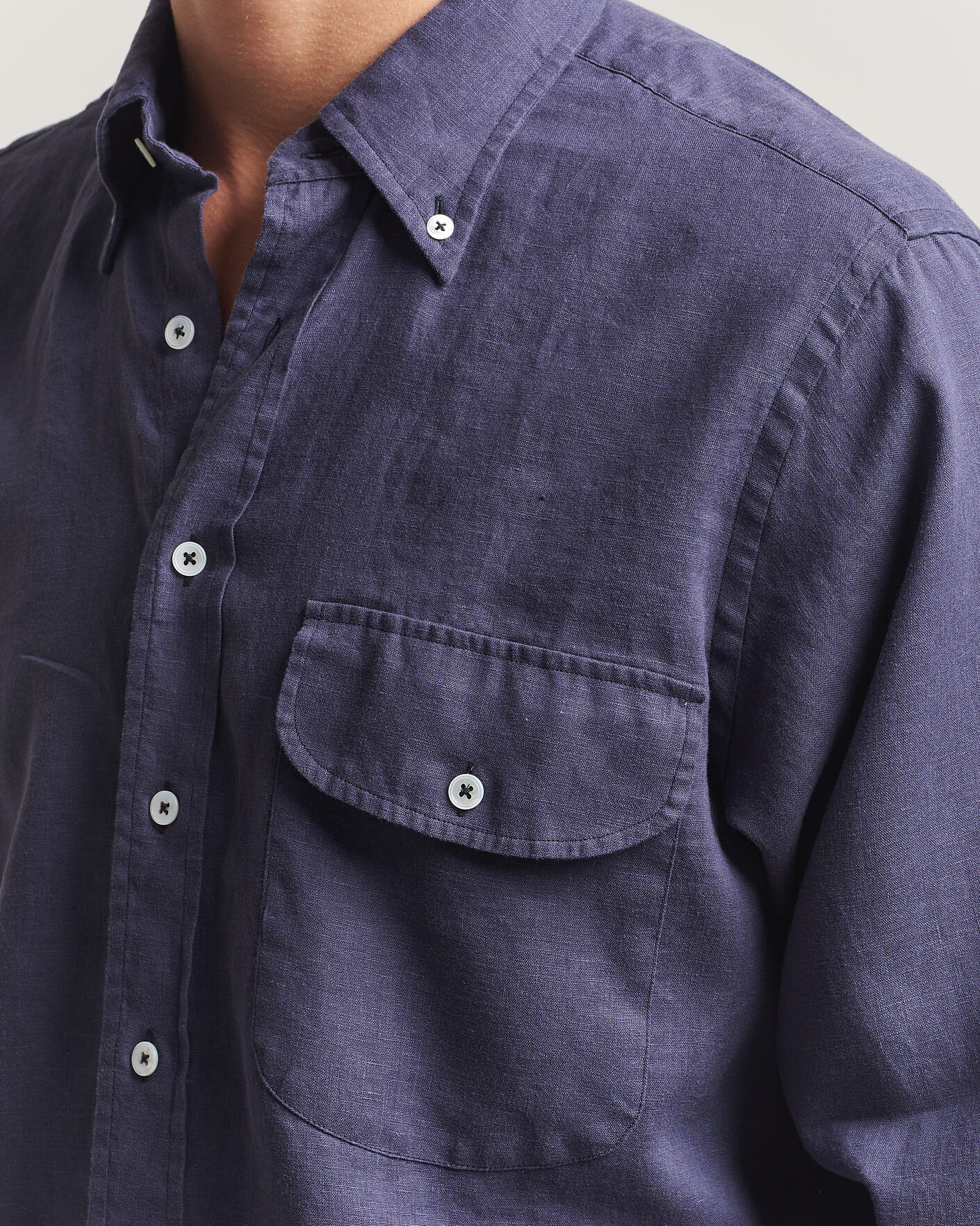 Mies | Kauluspaidat | Drake's | Linen Button Down Curved Pocket Shirt Navy